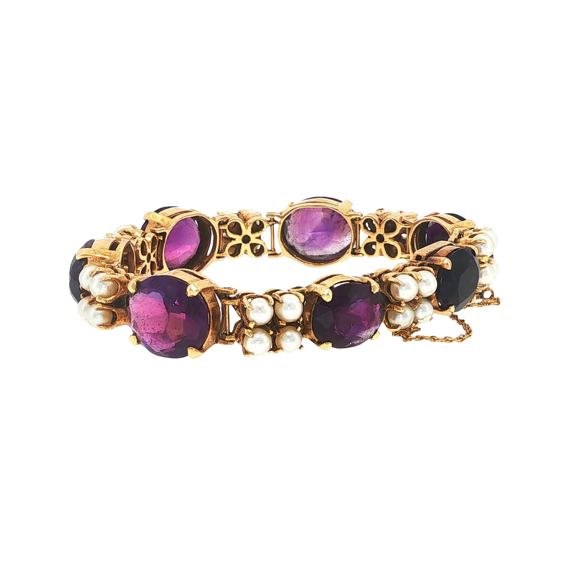 14K Gold Pearl Amethyst Bracelet