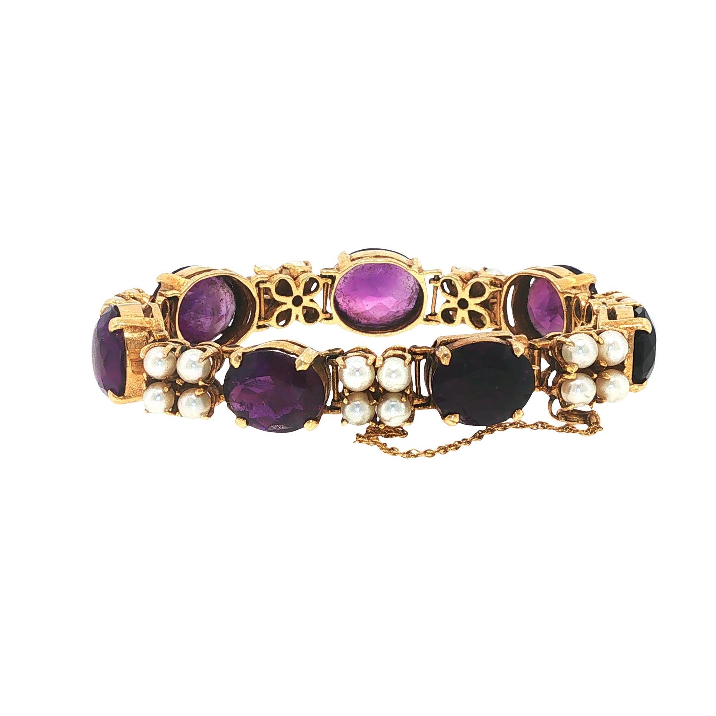 14K Gold Pearl Amethyst Bracelet