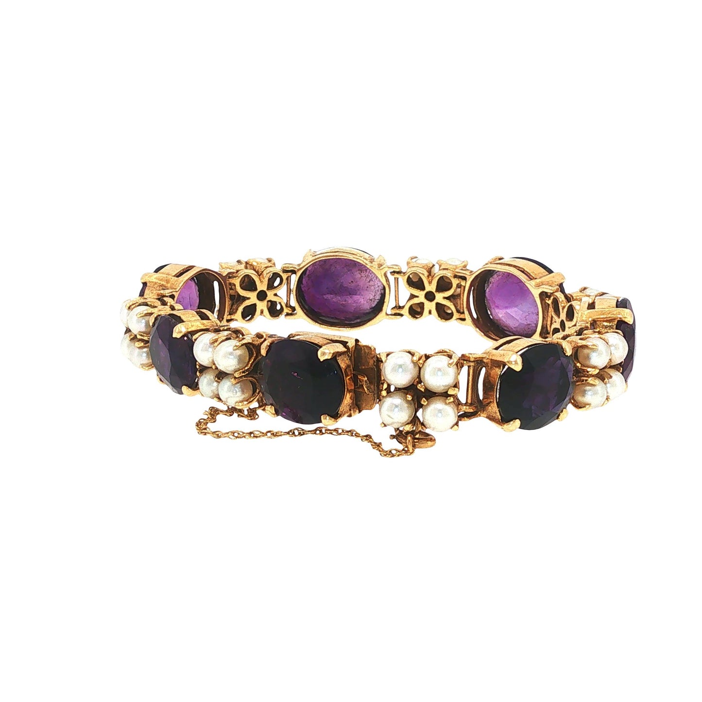 14K Gold Pearl Amethyst Bracelet