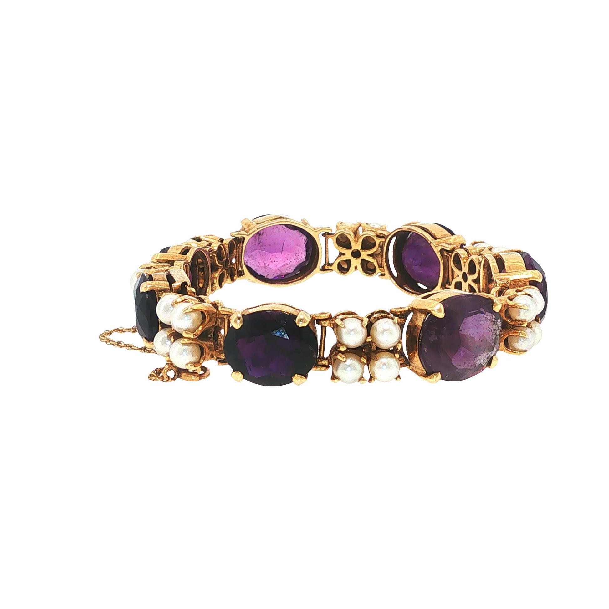 14K Gold Pearl Amethyst Bracelet