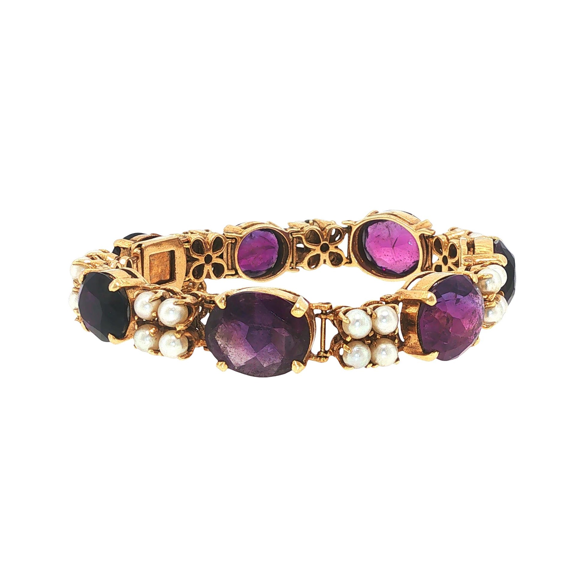 14K Gold Pearl Amethyst Bracelet