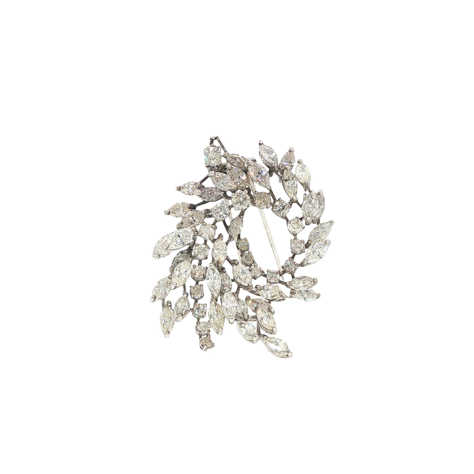 14K White Gold 6.00 Carat Diamond Foliate Wreath Brooch