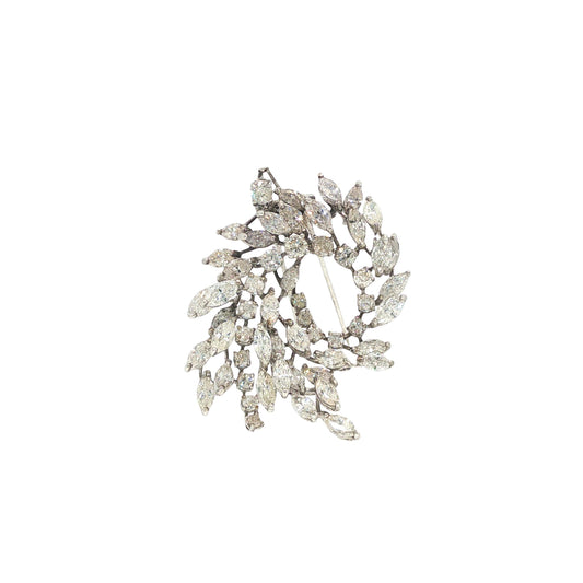 14K White Gold 6.00 Carat Diamond Foliate Wreath Brooch