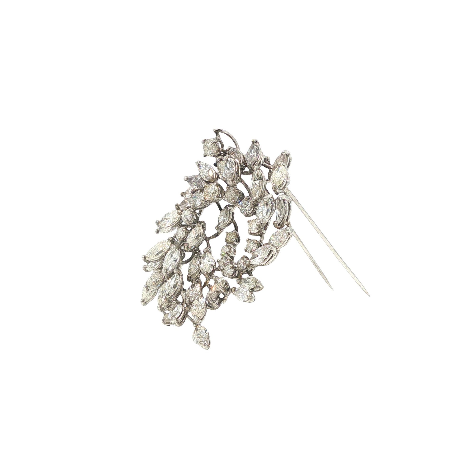 14K White Gold 6.00 Carat Diamond Foliate Wreath Brooch