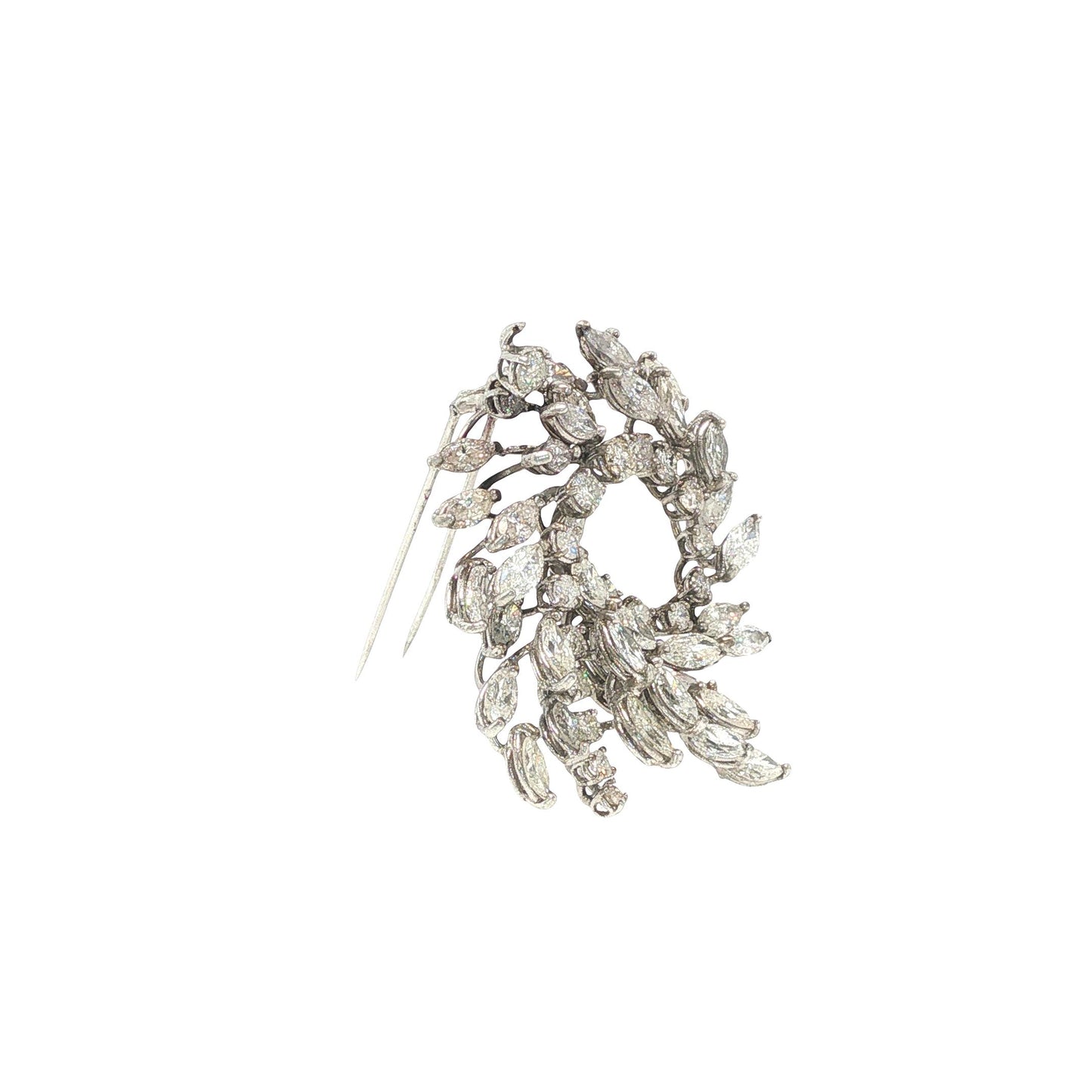 14K White Gold 6.00 Carat Diamond Foliate Wreath Brooch