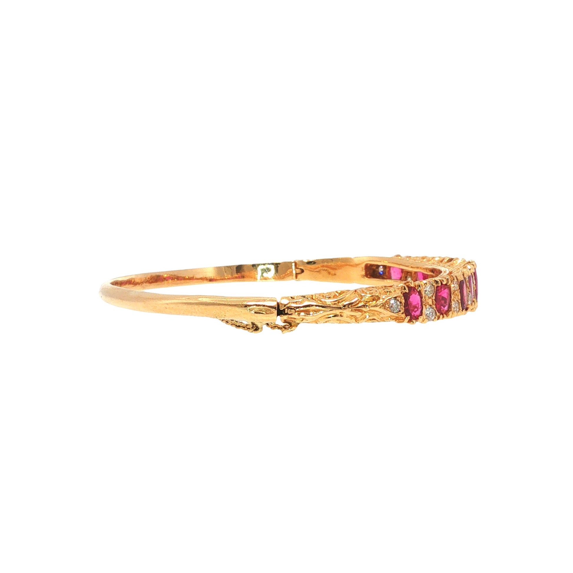 18K Gold Ruby Diamond Bangle Bracelet