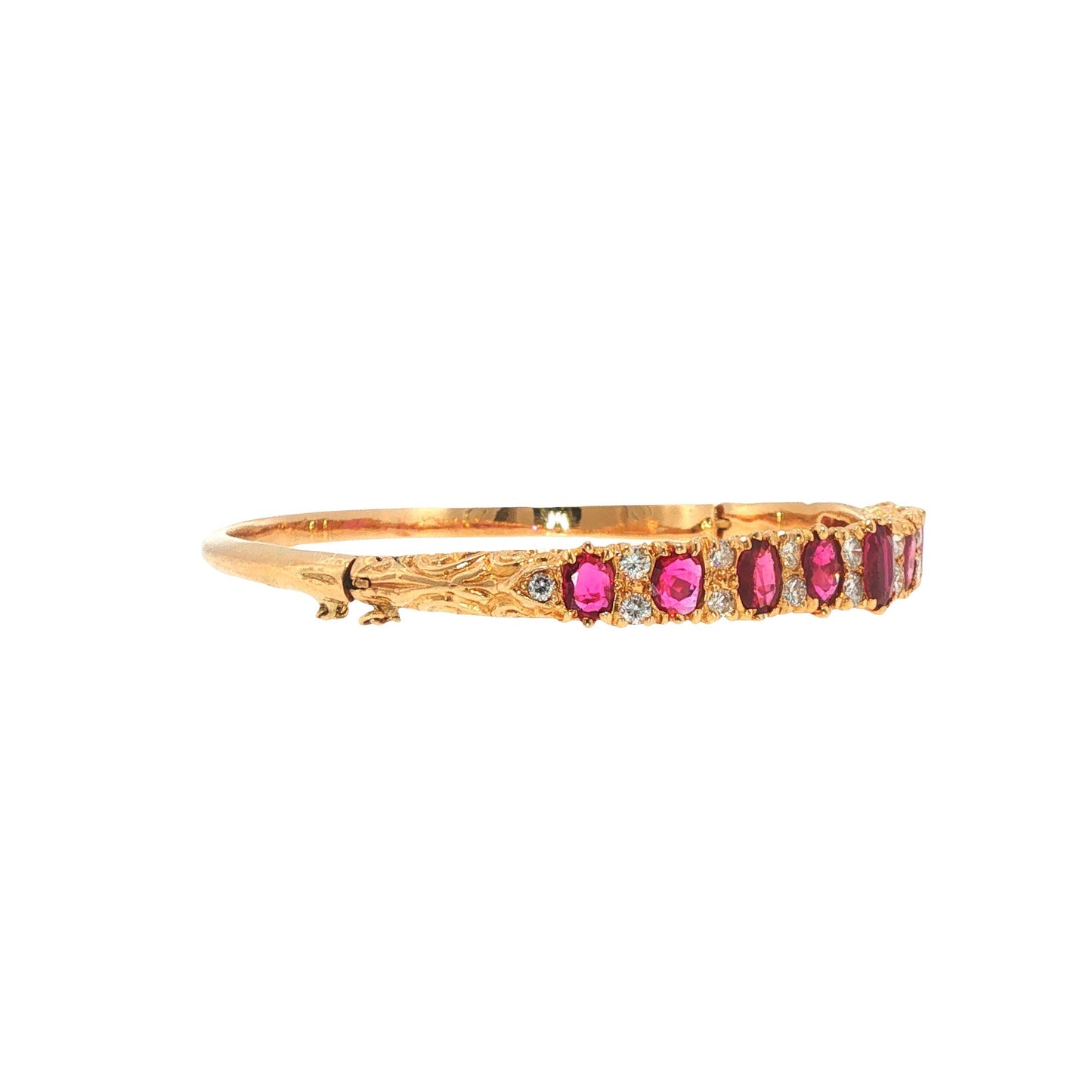 18K Gold Ruby Diamond Bangle Bracelet