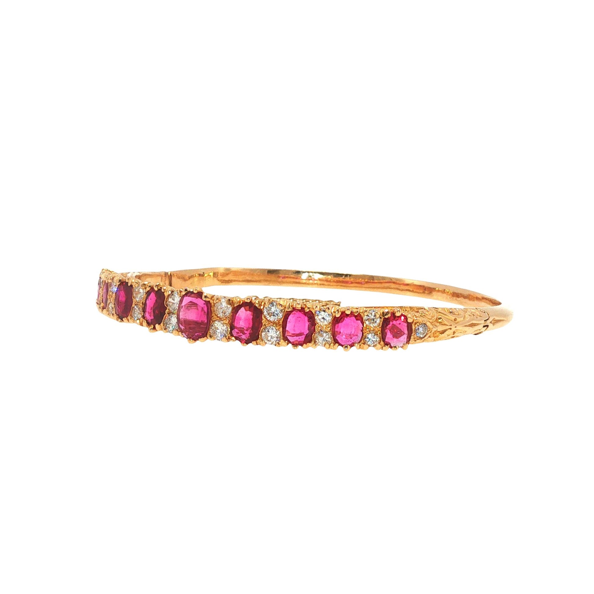 18K Gold Ruby Diamond Bangle Bracelet