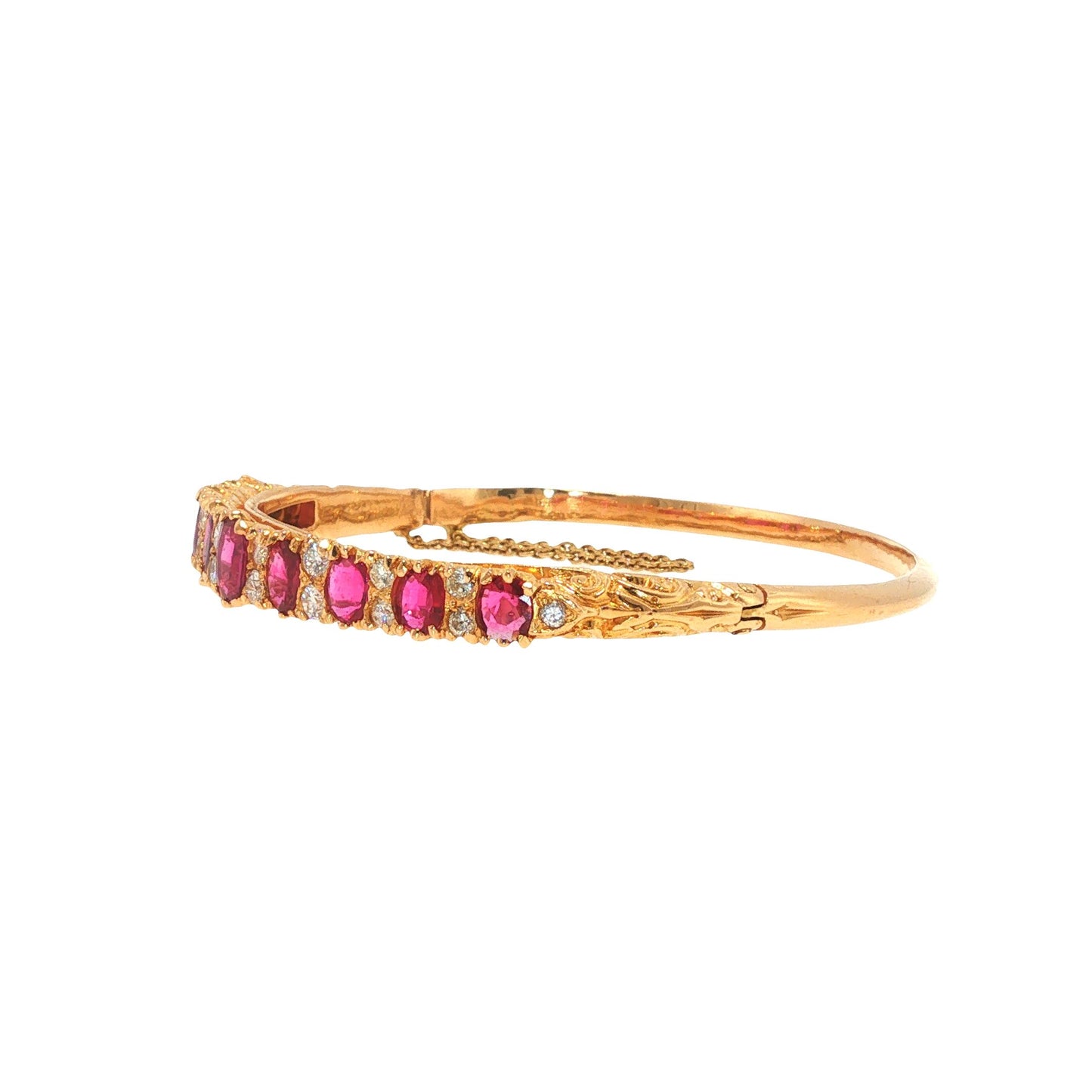 18K Gold Ruby Diamond Bangle Bracelet