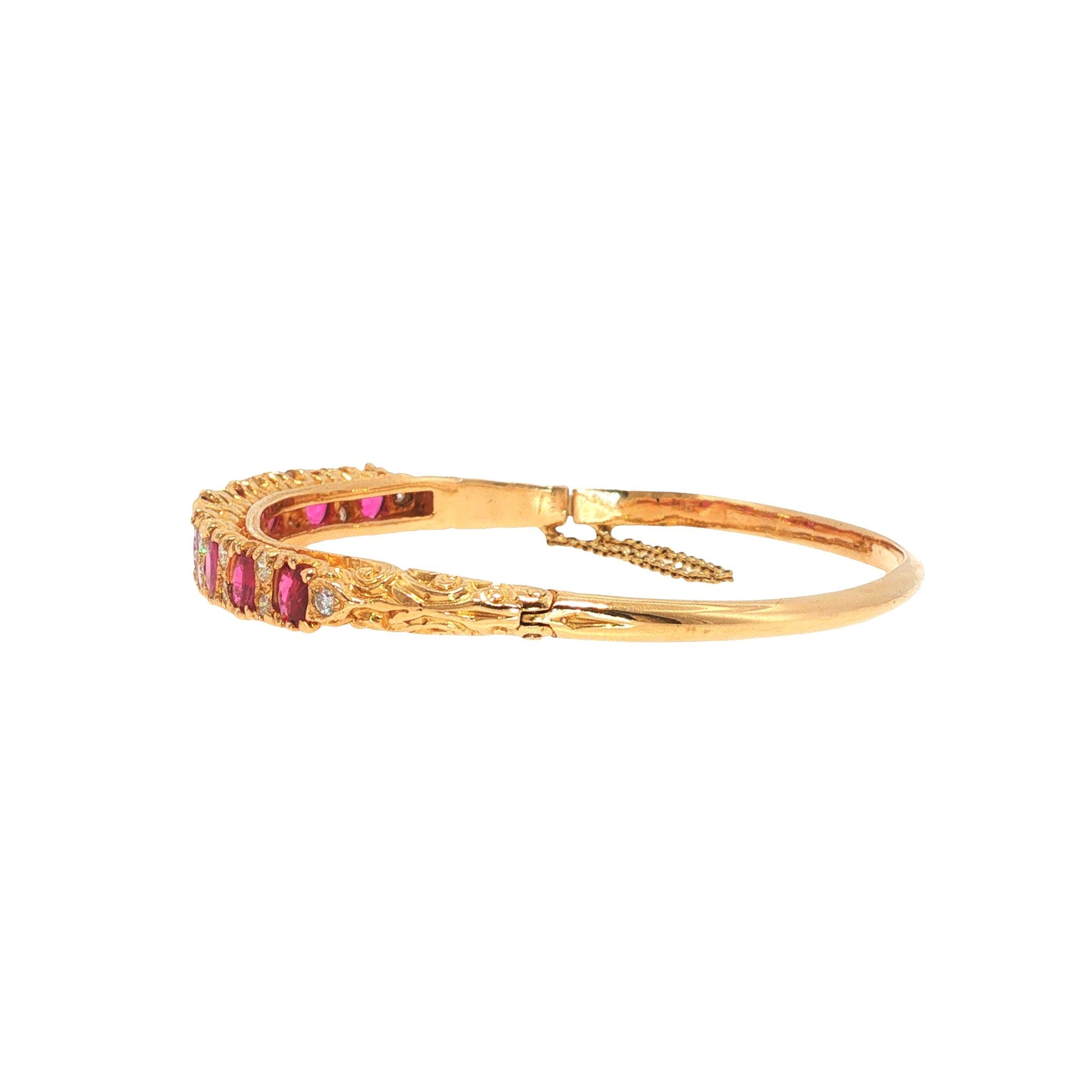 18K Gold Ruby Diamond Bangle Bracelet