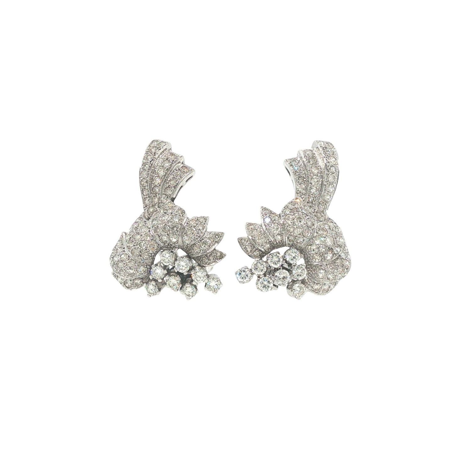 Platinum Diamond Floral Spray Earrings