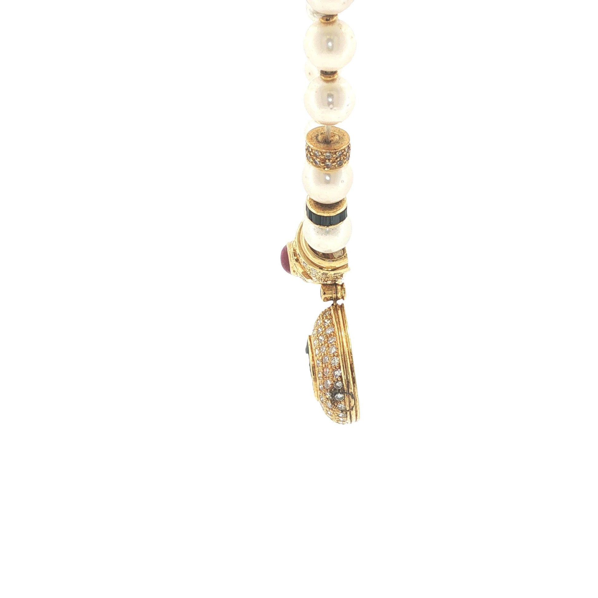 Faberge Soler Cabot 18K Gold Pearl, Sapphire, Ruby & Diamond Pendant Necklace