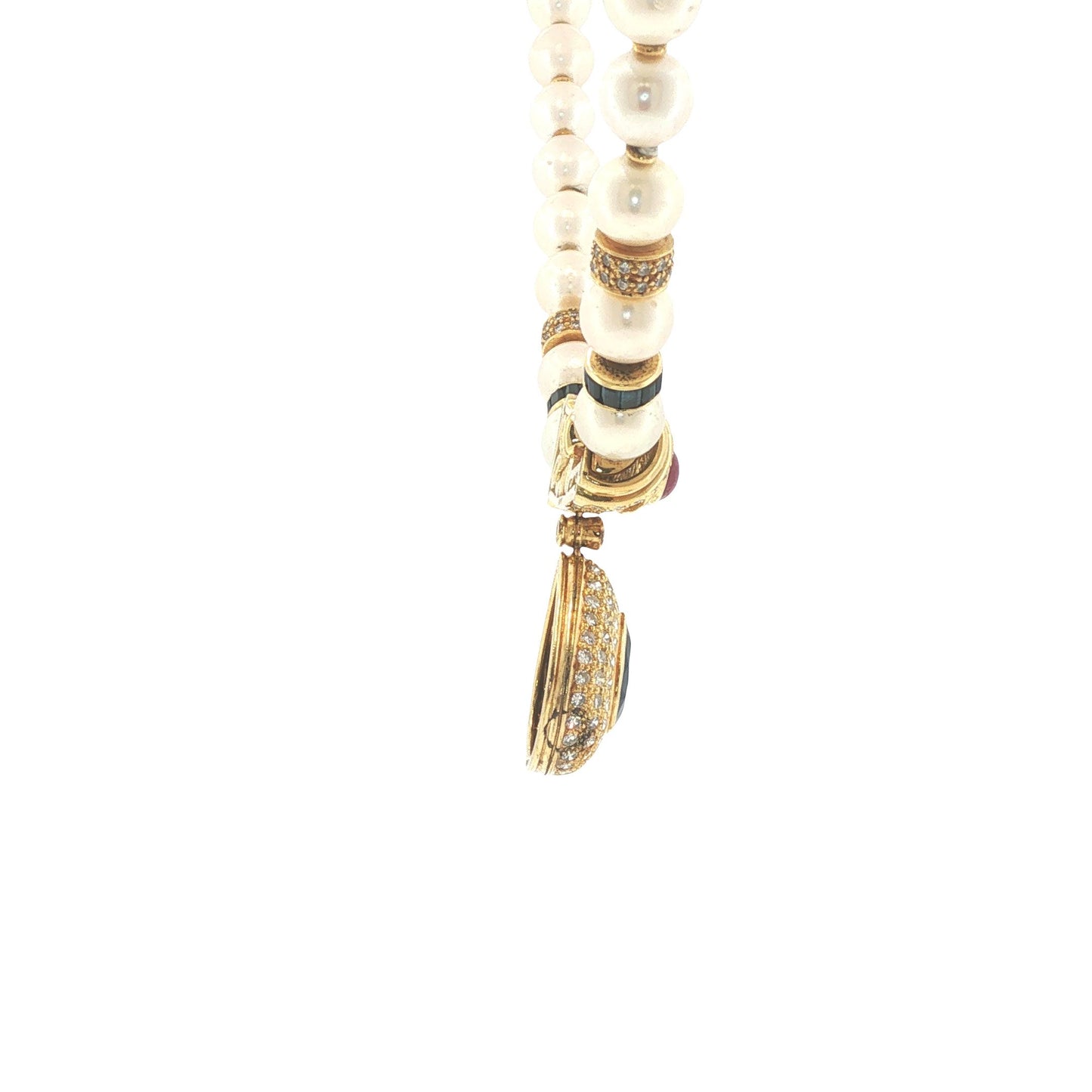 Faberge Soler Cabot 18K Gold Pearl, Sapphire, Ruby & Diamond Pendant Necklace