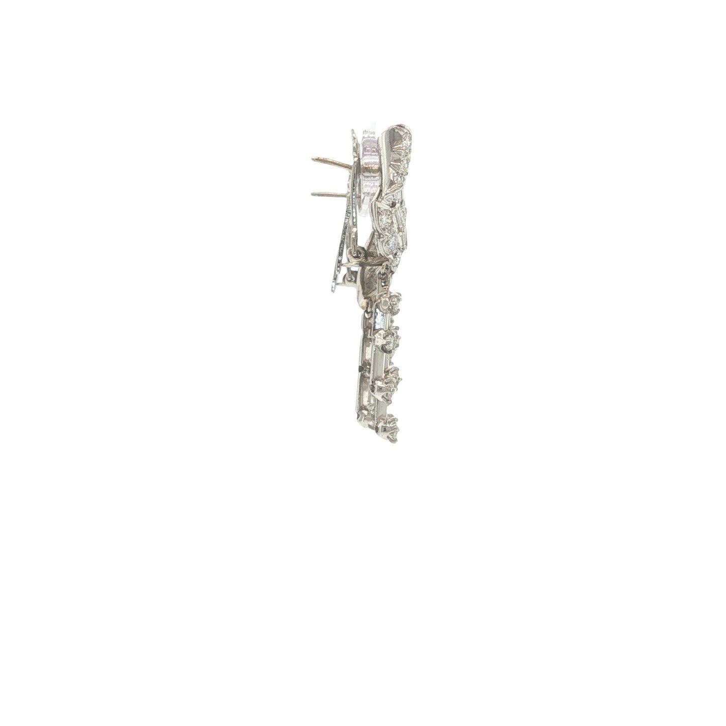 14K White Gold Round and Baguette-Cut Diamond Articulated Drop Earrings