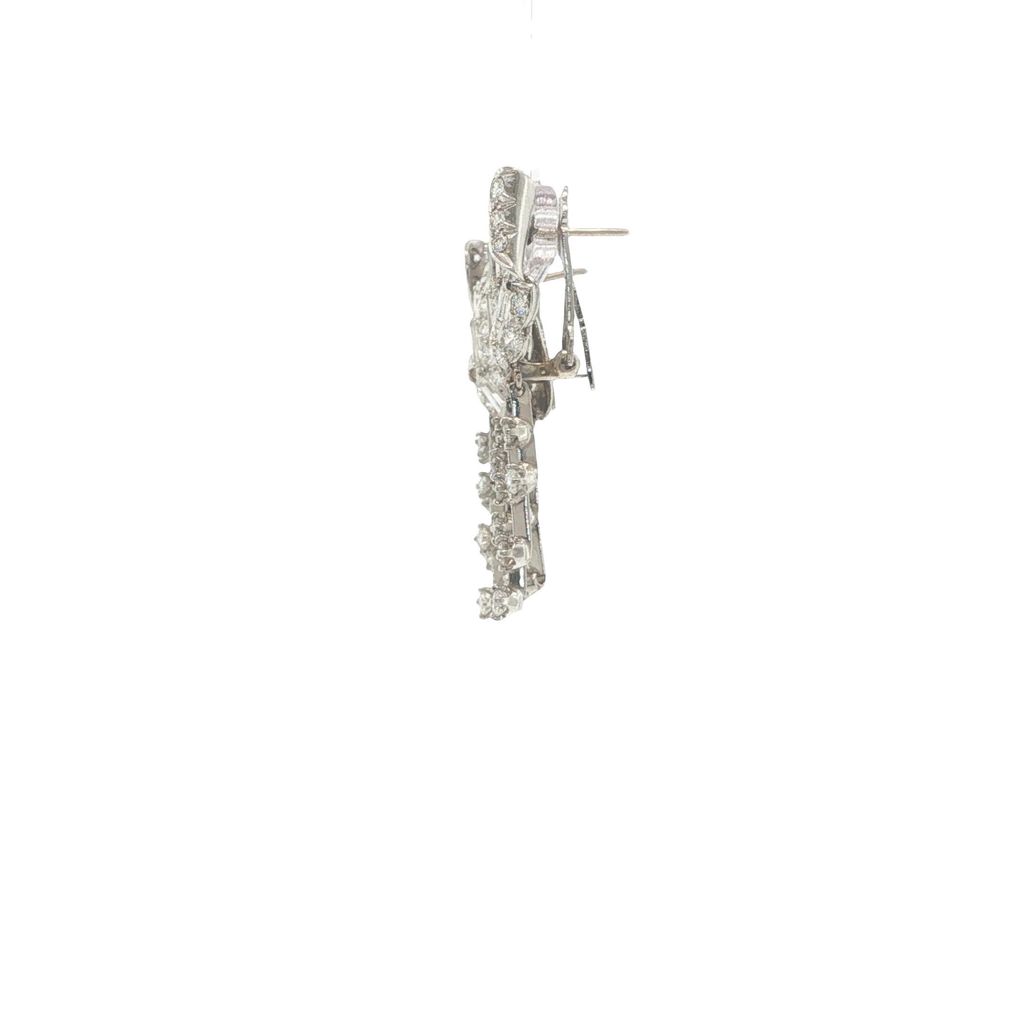 14K White Gold Round and Baguette-Cut Diamond Articulated Drop Earrings