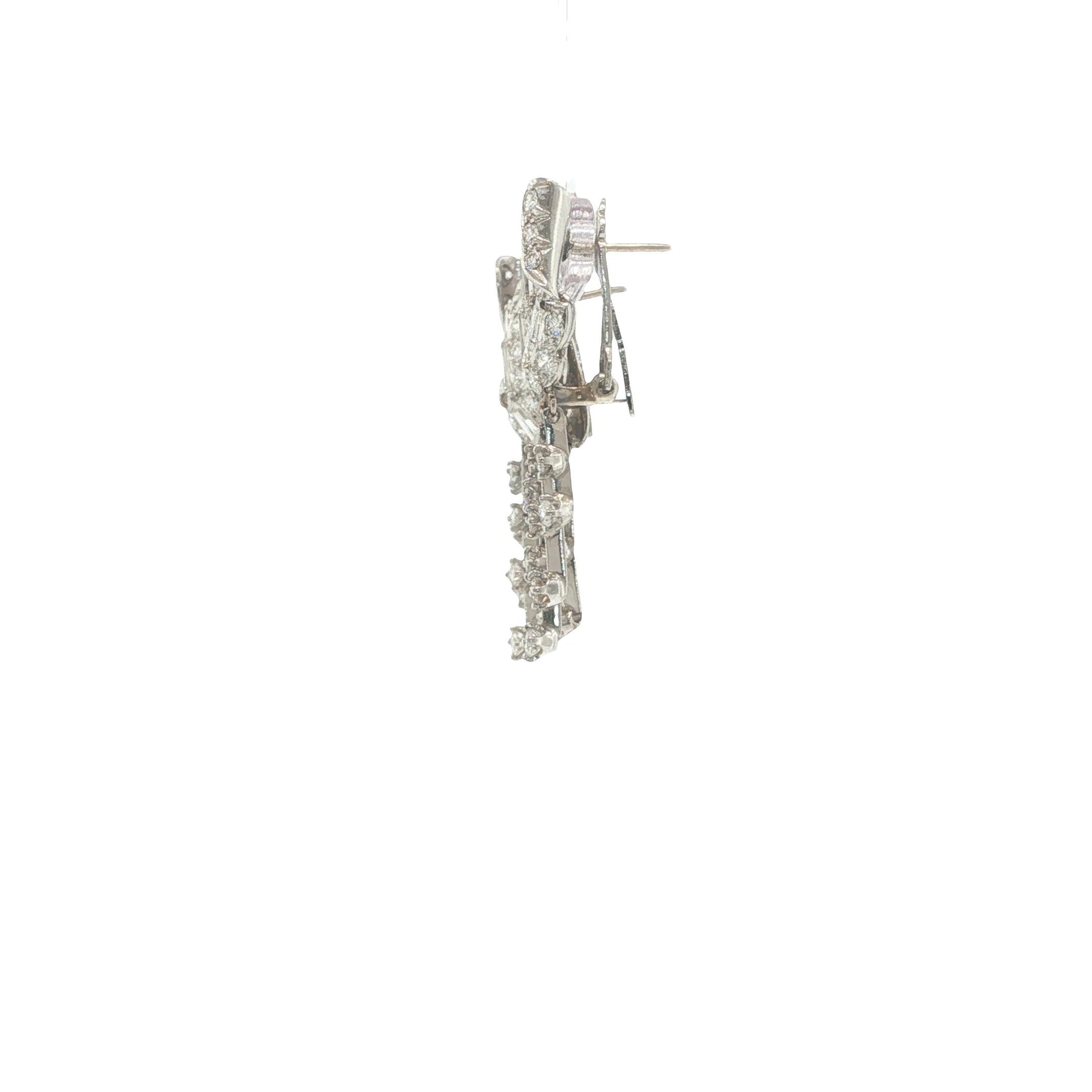 14K White Gold Round and Baguette-Cut Diamond Articulated Drop Earrings
