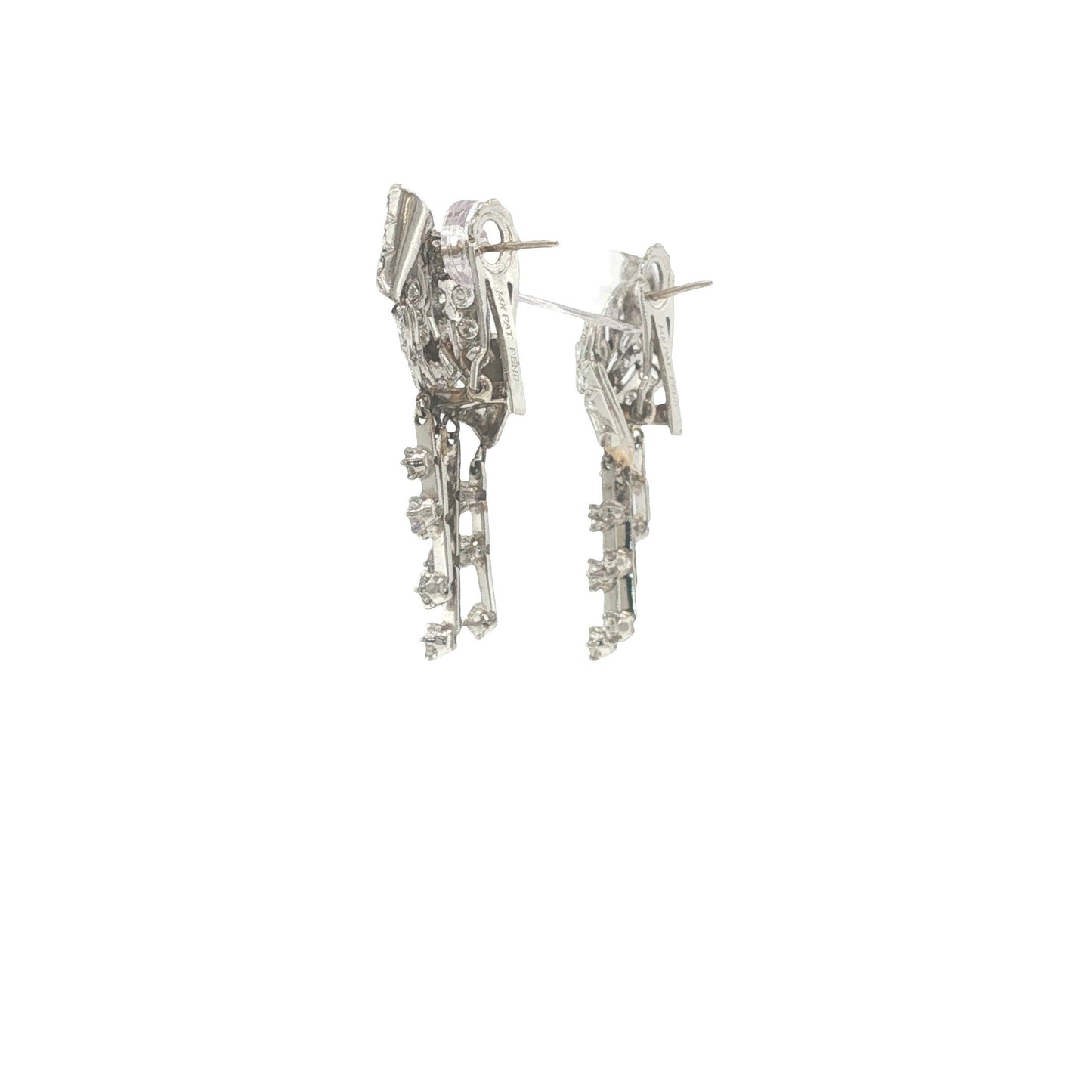 14K White Gold Round and Baguette-Cut Diamond Articulated Drop Earrings