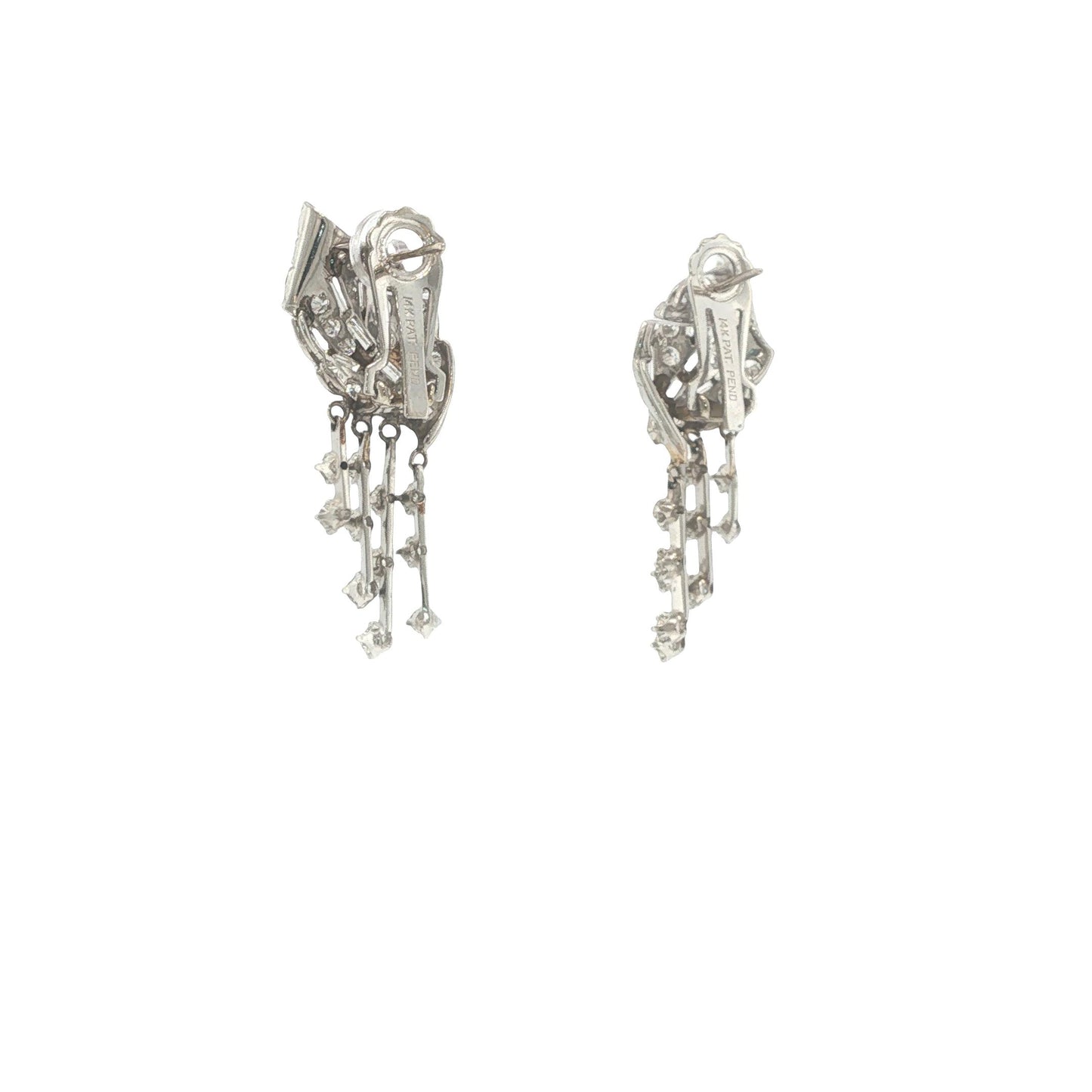 14K White Gold Round and Baguette-Cut Diamond Articulated Drop Earrings