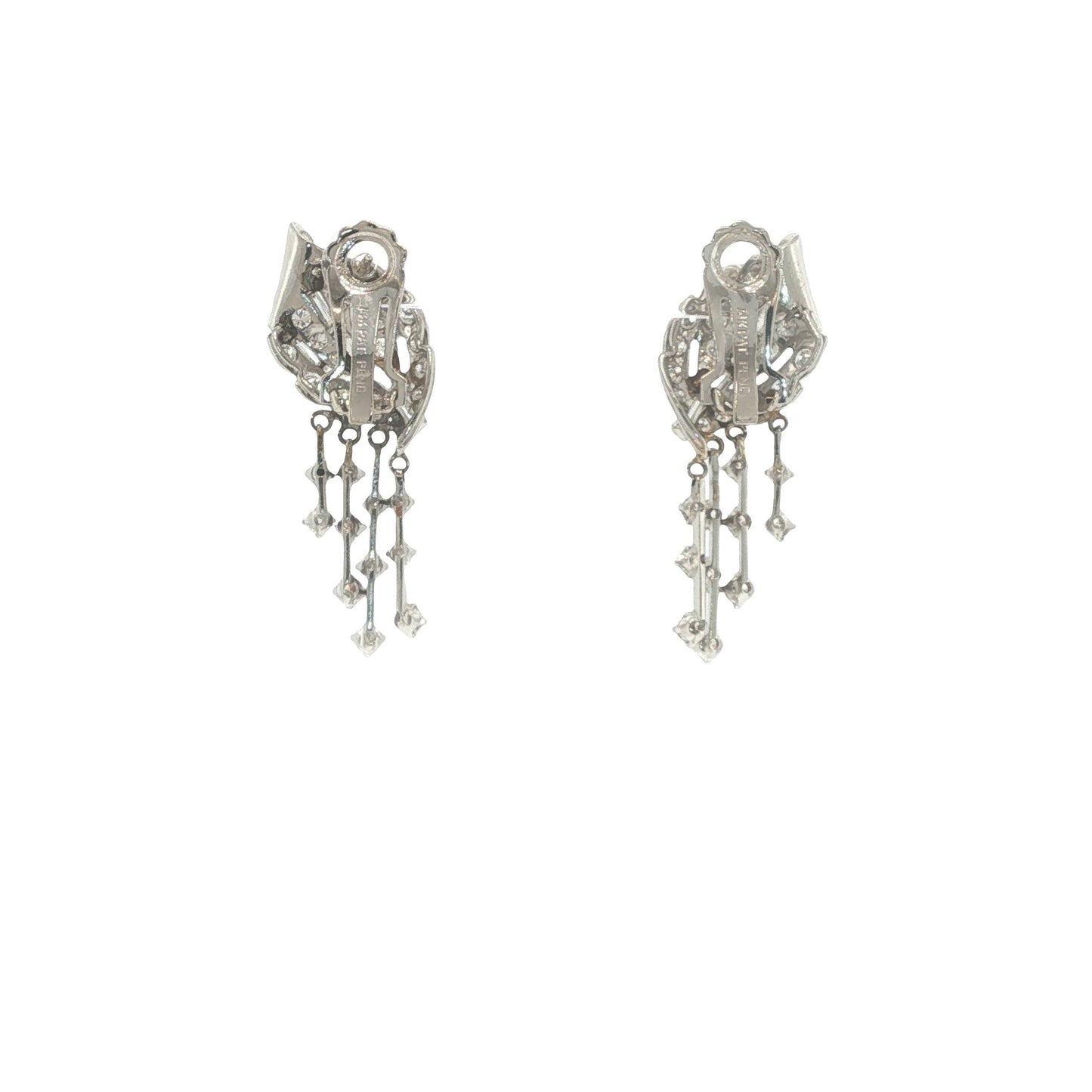 14K White Gold Round and Baguette-Cut Diamond Articulated Drop Earrings