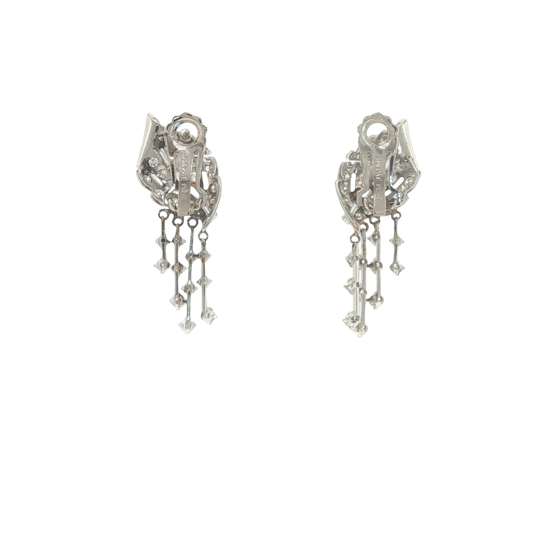 14K White Gold Round and Baguette-Cut Diamond Articulated Drop Earrings