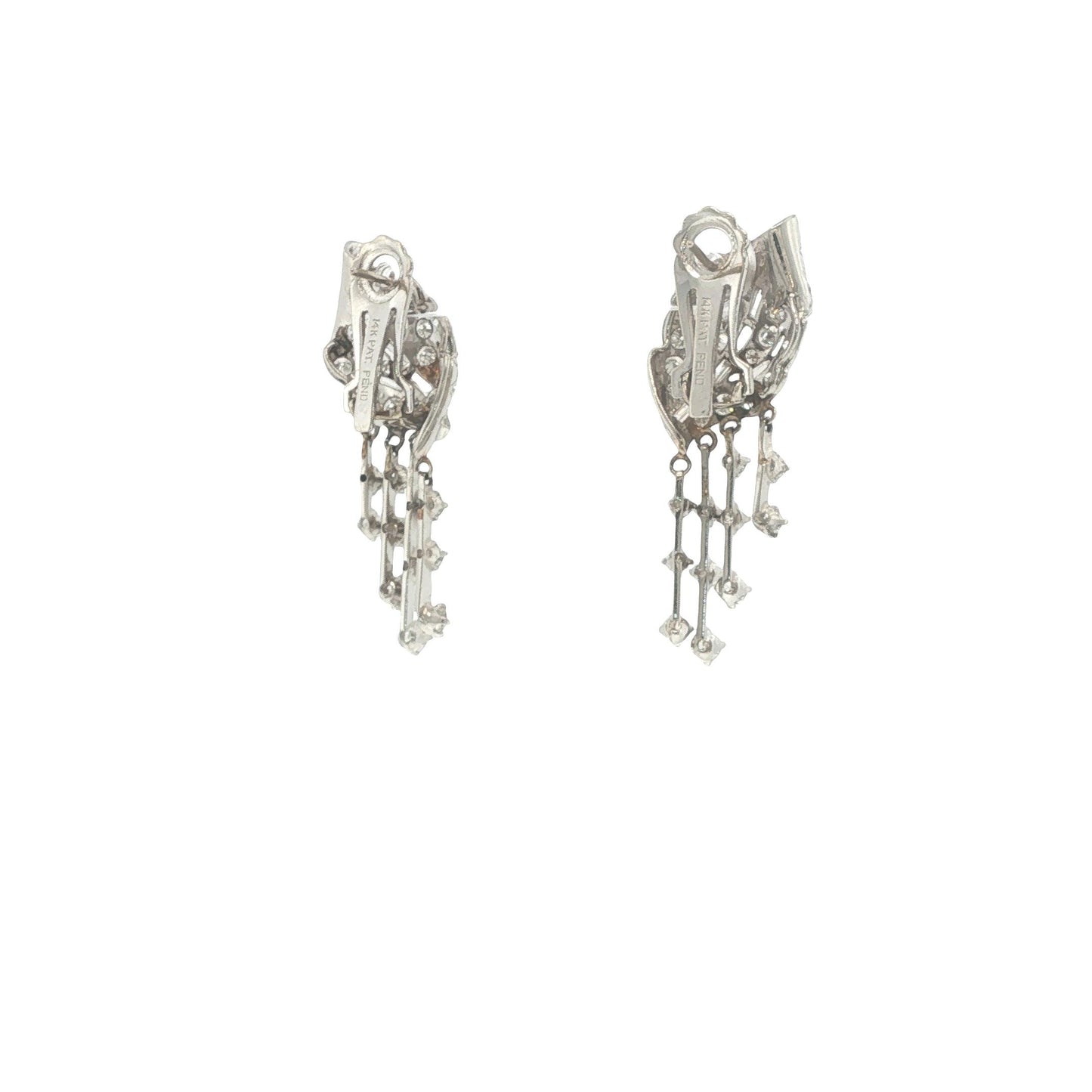 14K White Gold Round and Baguette-Cut Diamond Articulated Drop Earrings