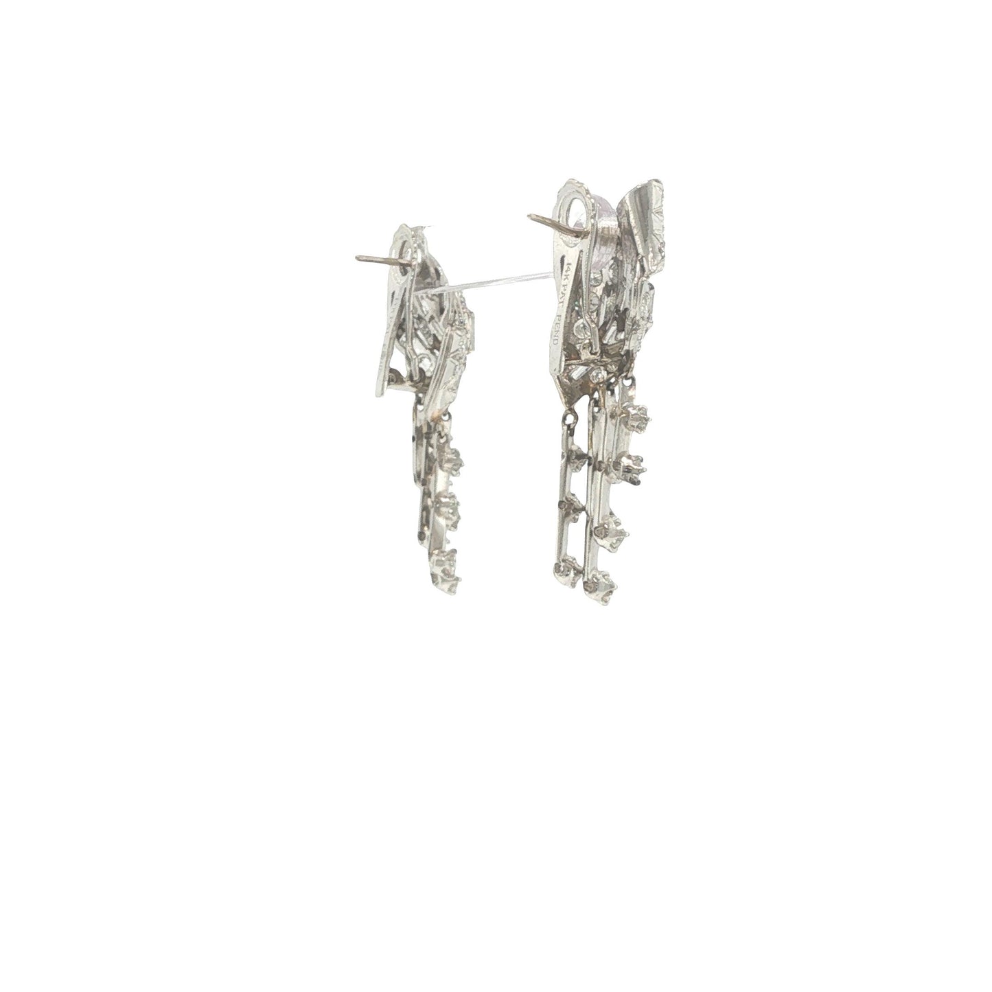 14K White Gold Round and Baguette-Cut Diamond Articulated Drop Earrings