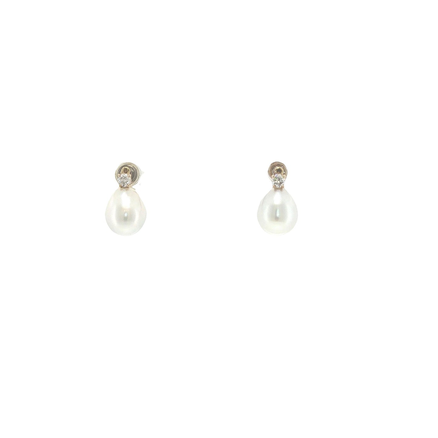 18K Gold Diamond and Pear-Shaped Pearl Drop Earrings