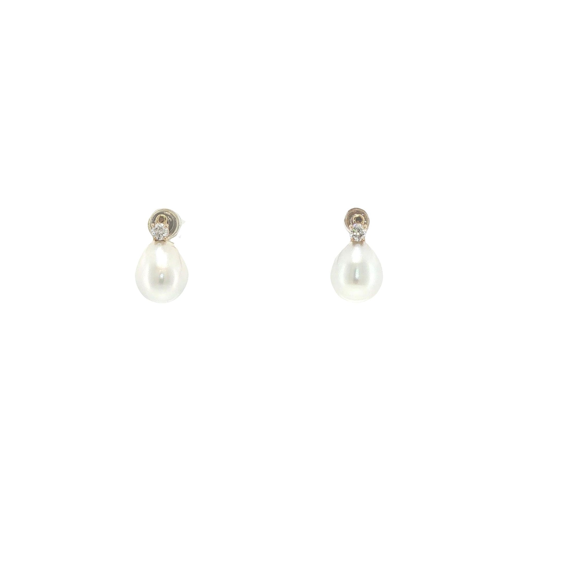 18K Gold Diamond and Pear-Shaped Pearl Drop Earrings