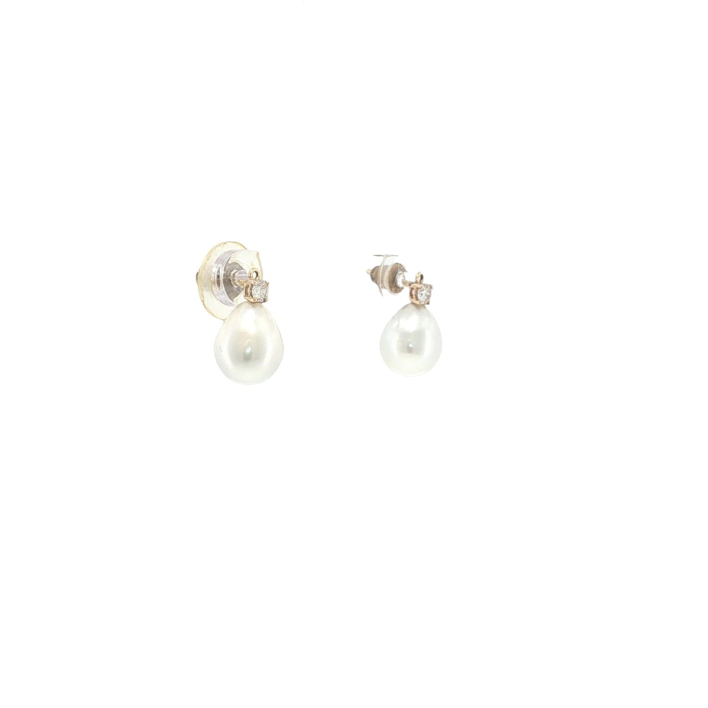 18K Gold Diamond and Pear-Shaped Pearl Drop Earrings