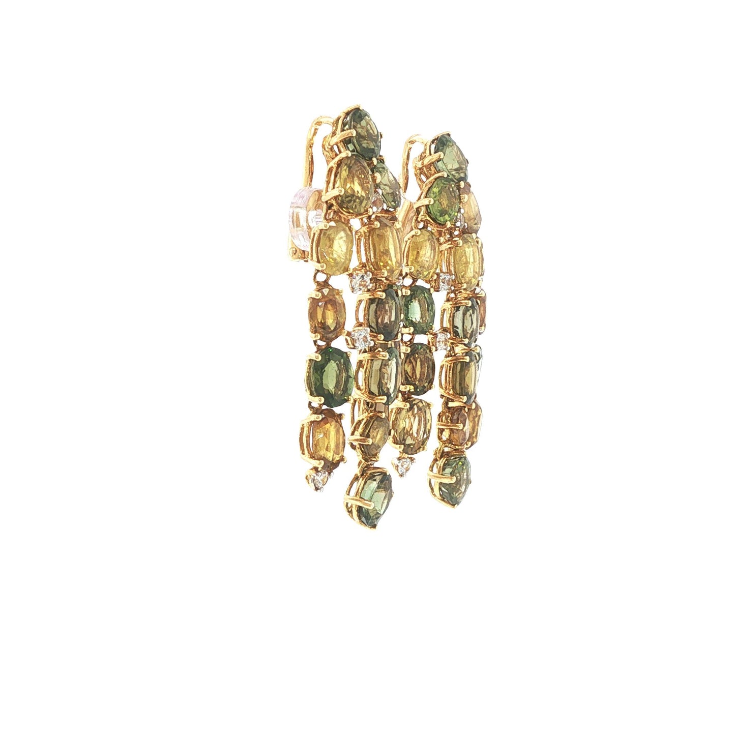 18K Gold Peridot Multi-Gemstone and Diamond Chandelier Earrings