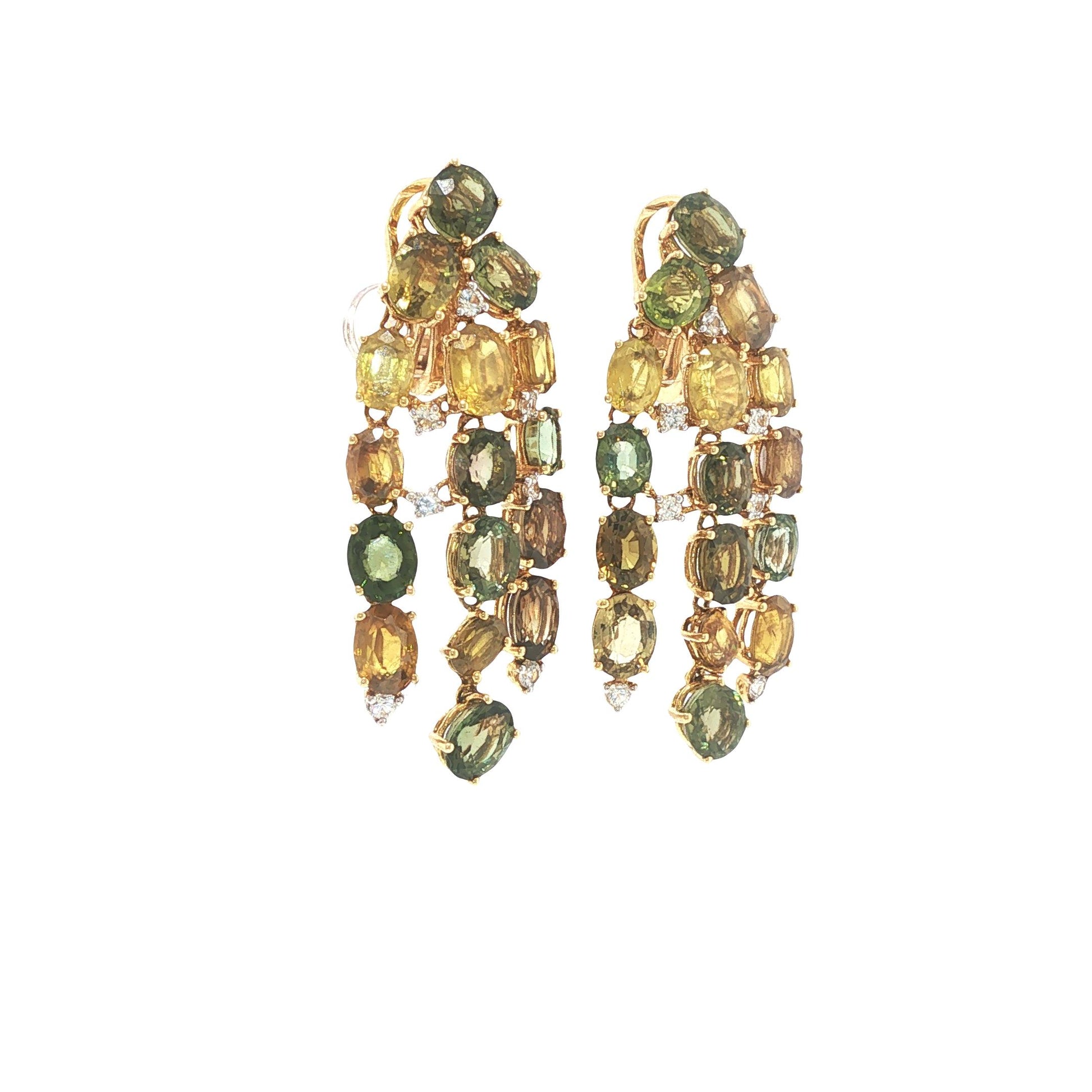 18K Gold Peridot Multi-Gemstone and Diamond Chandelier Earrings