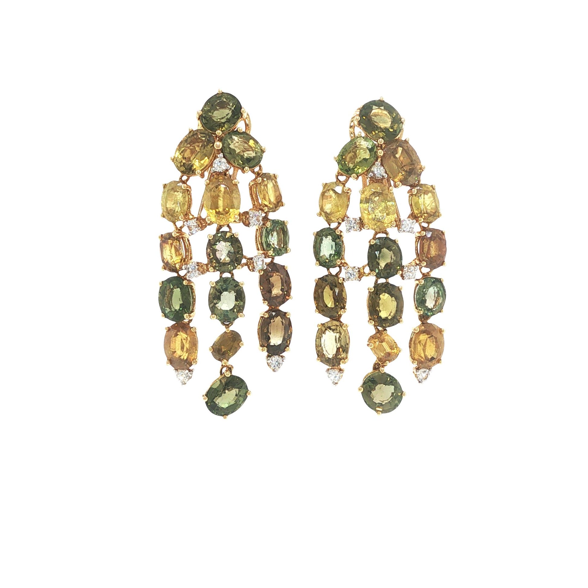 18K Gold Peridot Multi-Gemstone and Diamond Chandelier Earrings