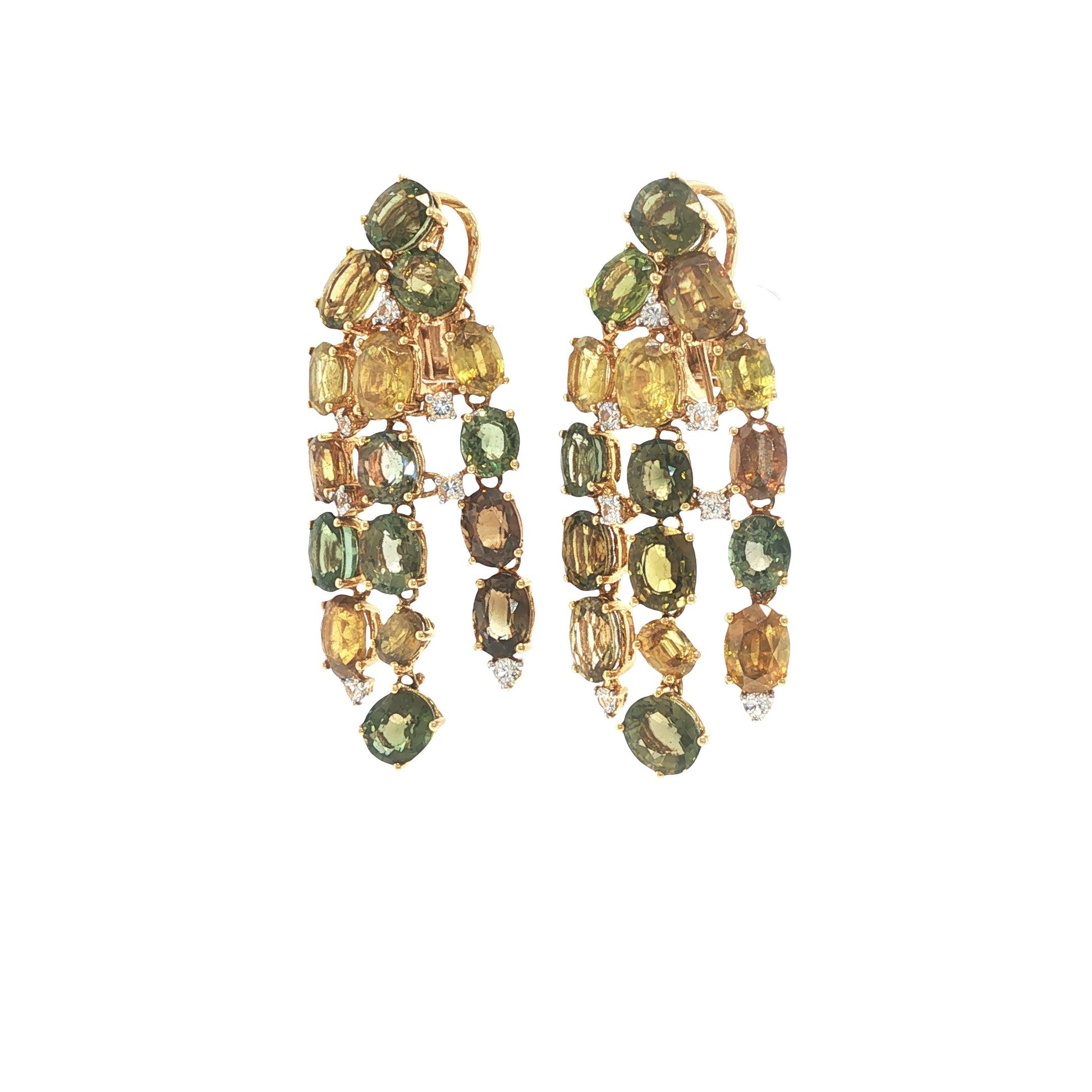 18K Gold Peridot Multi-Gemstone and Diamond Chandelier Earrings