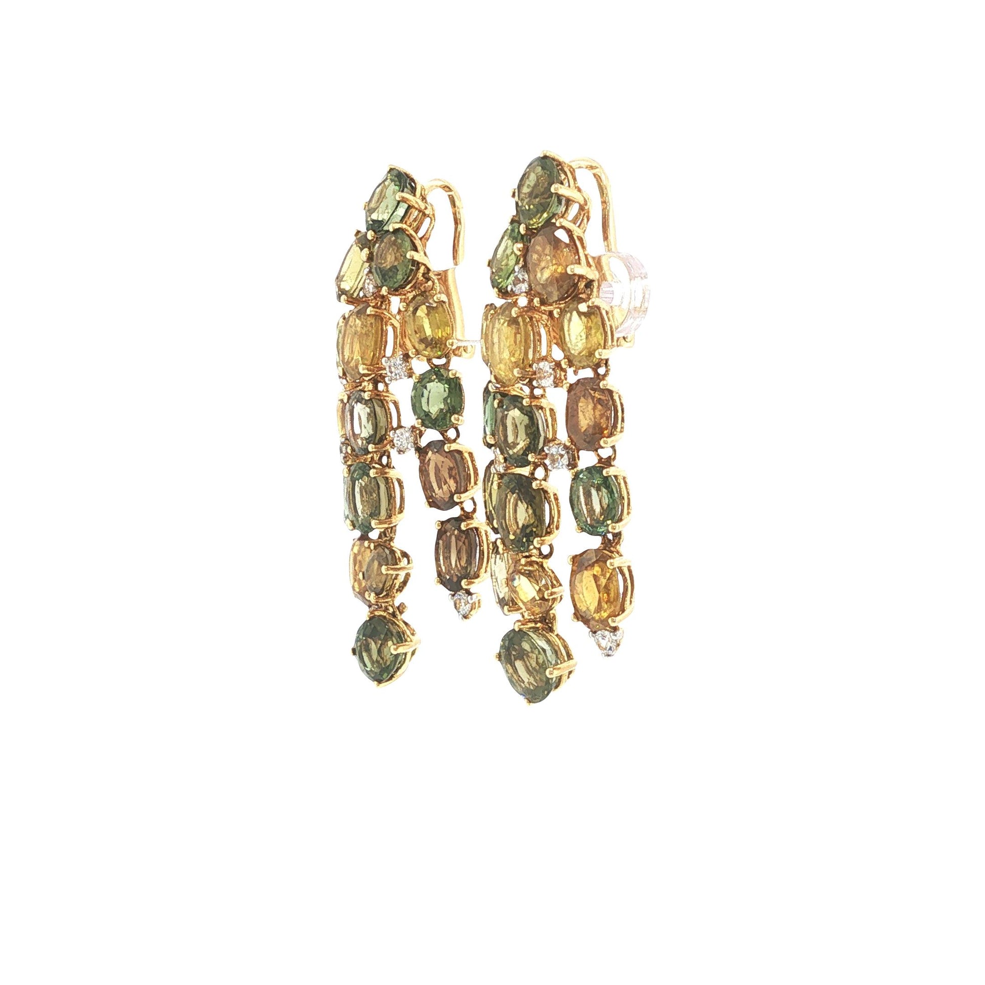 18K Gold Peridot Multi-Gemstone and Diamond Chandelier Earrings