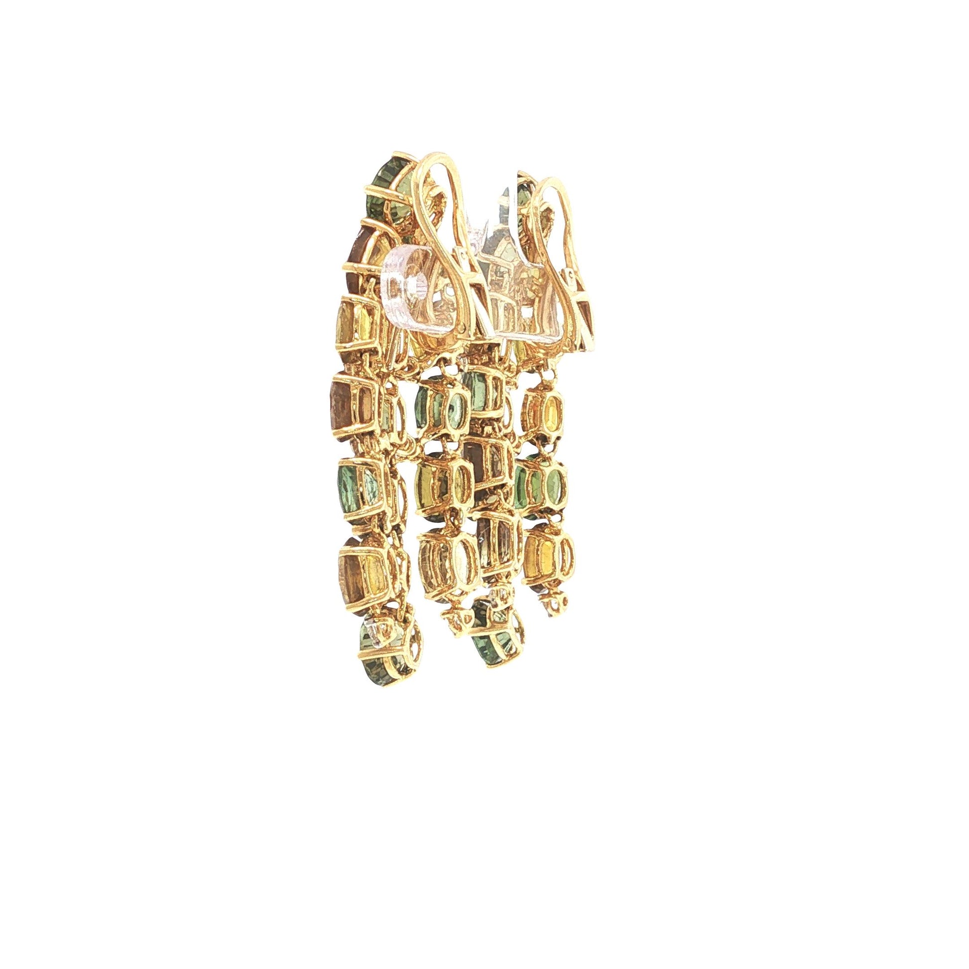 18K Gold Peridot Multi-Gemstone and Diamond Chandelier Earrings