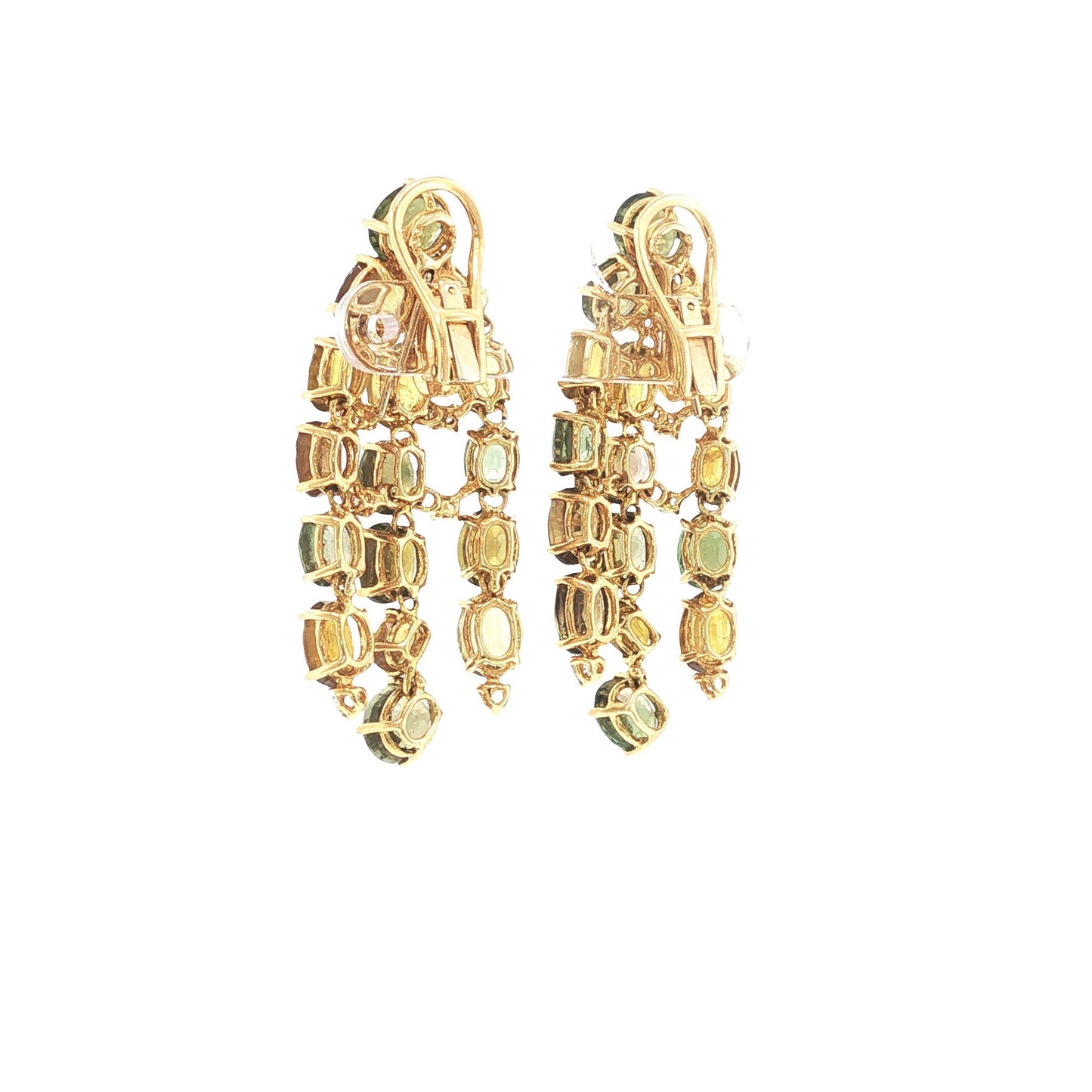 18K Gold Peridot Multi-Gemstone and Diamond Chandelier Earrings