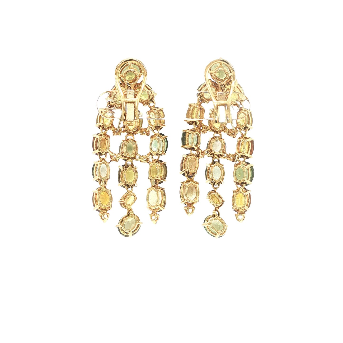 18K Gold Peridot Multi-Gemstone and Diamond Chandelier Earrings