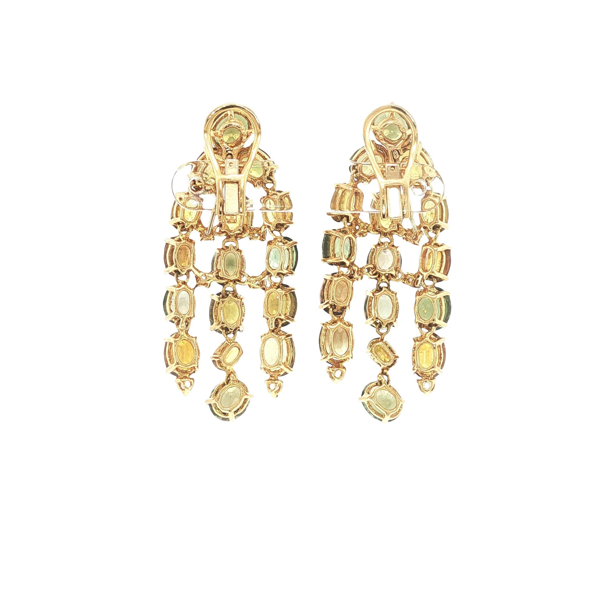 18K Gold Peridot Multi-Gemstone and Diamond Chandelier Earrings