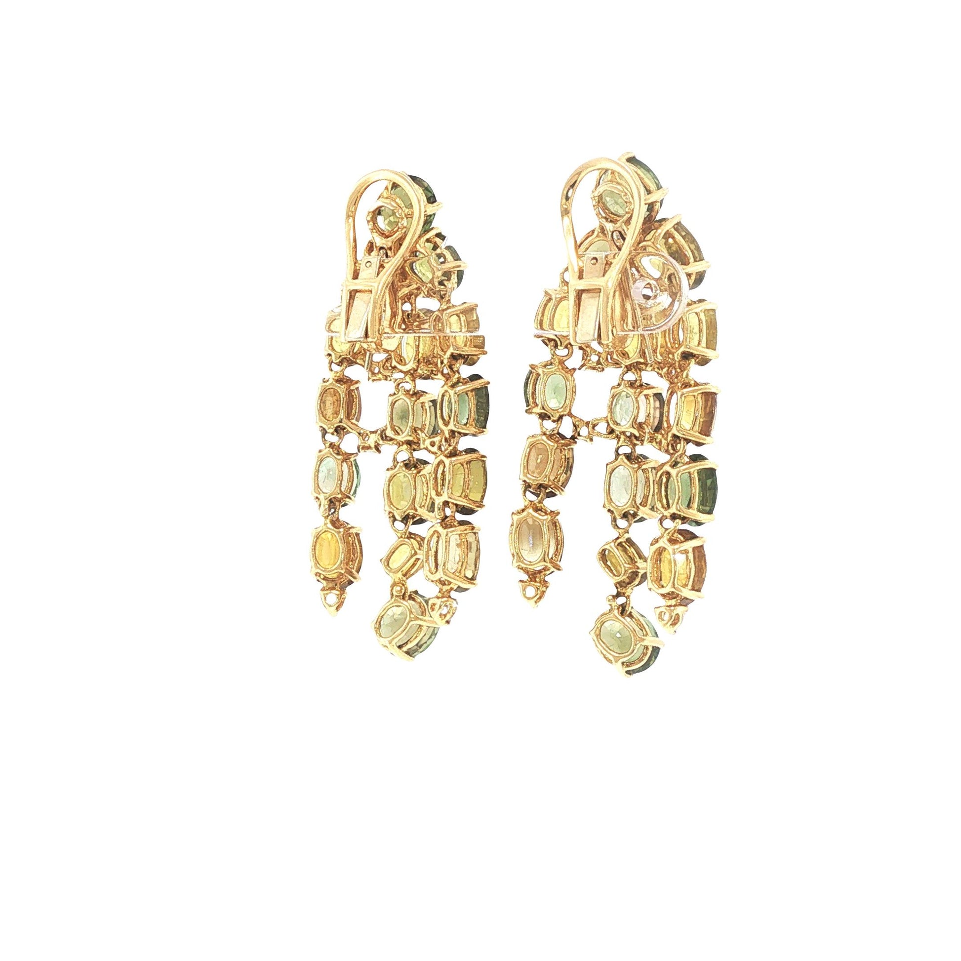 18K Gold Peridot Multi-Gemstone and Diamond Chandelier Earrings