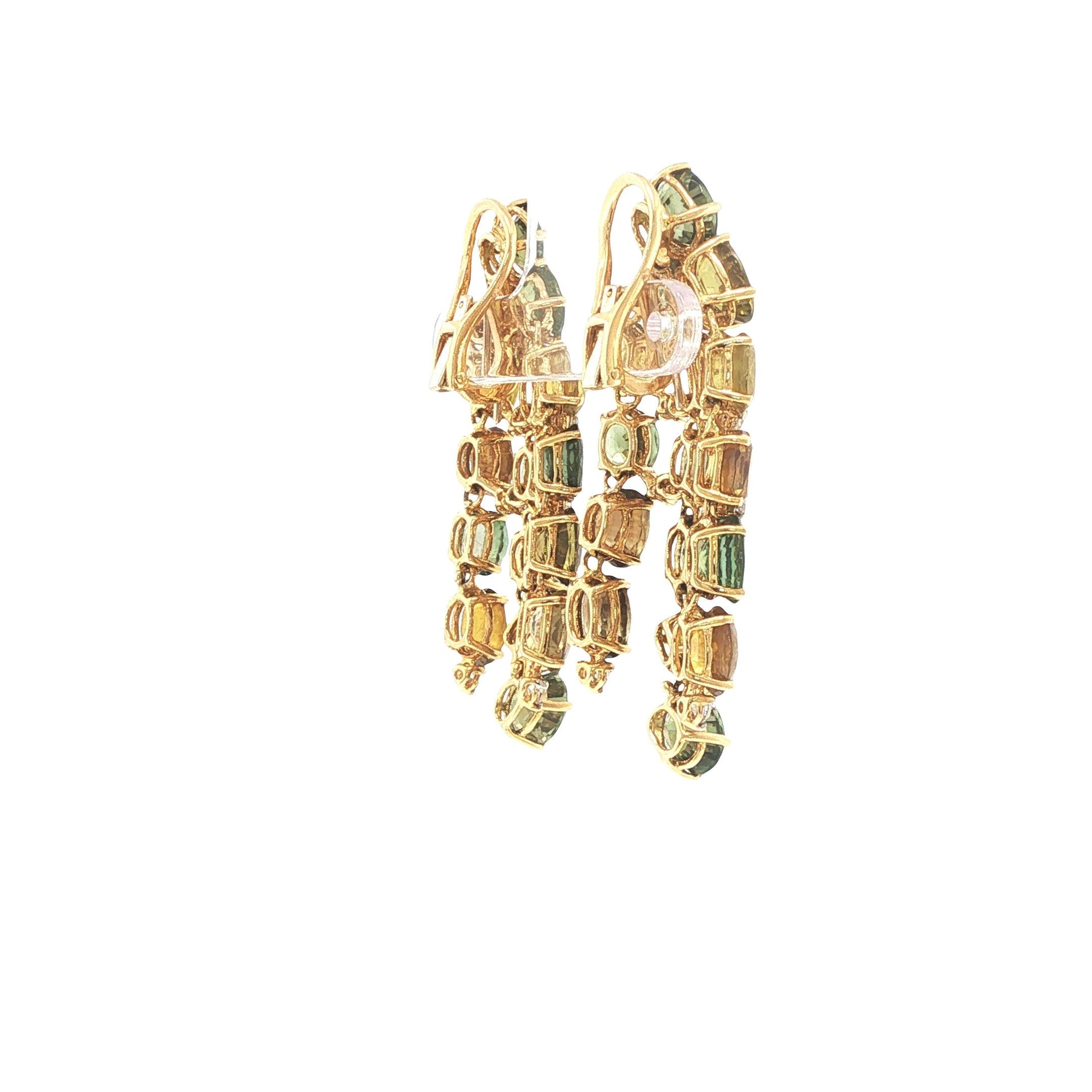 18K Gold Peridot Multi-Gemstone and Diamond Chandelier Earrings