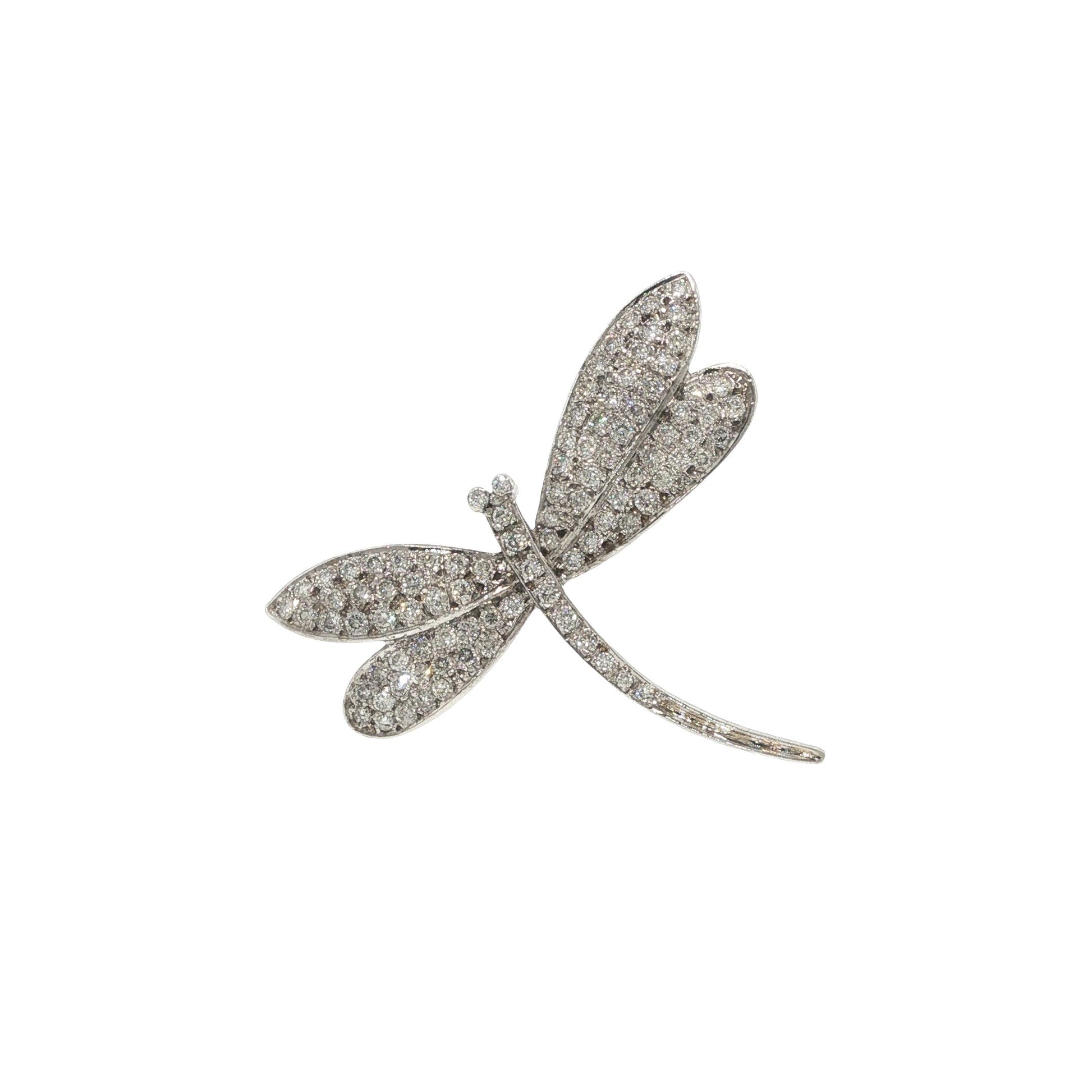 14K White Gold 4.00 Carat Diamond Dragonfly Brooch
