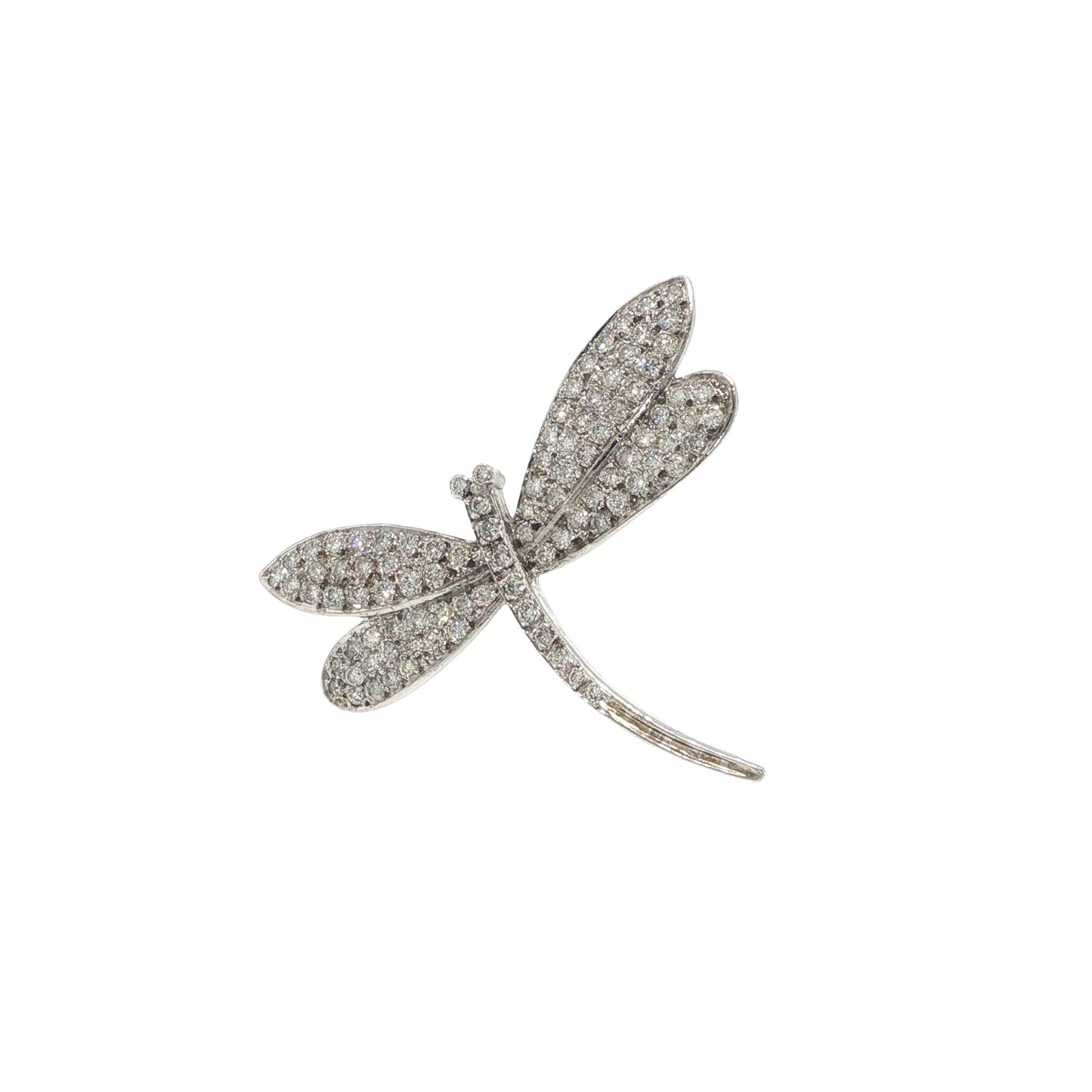 14K White Gold 4.00 Carat Diamond Dragonfly Brooch