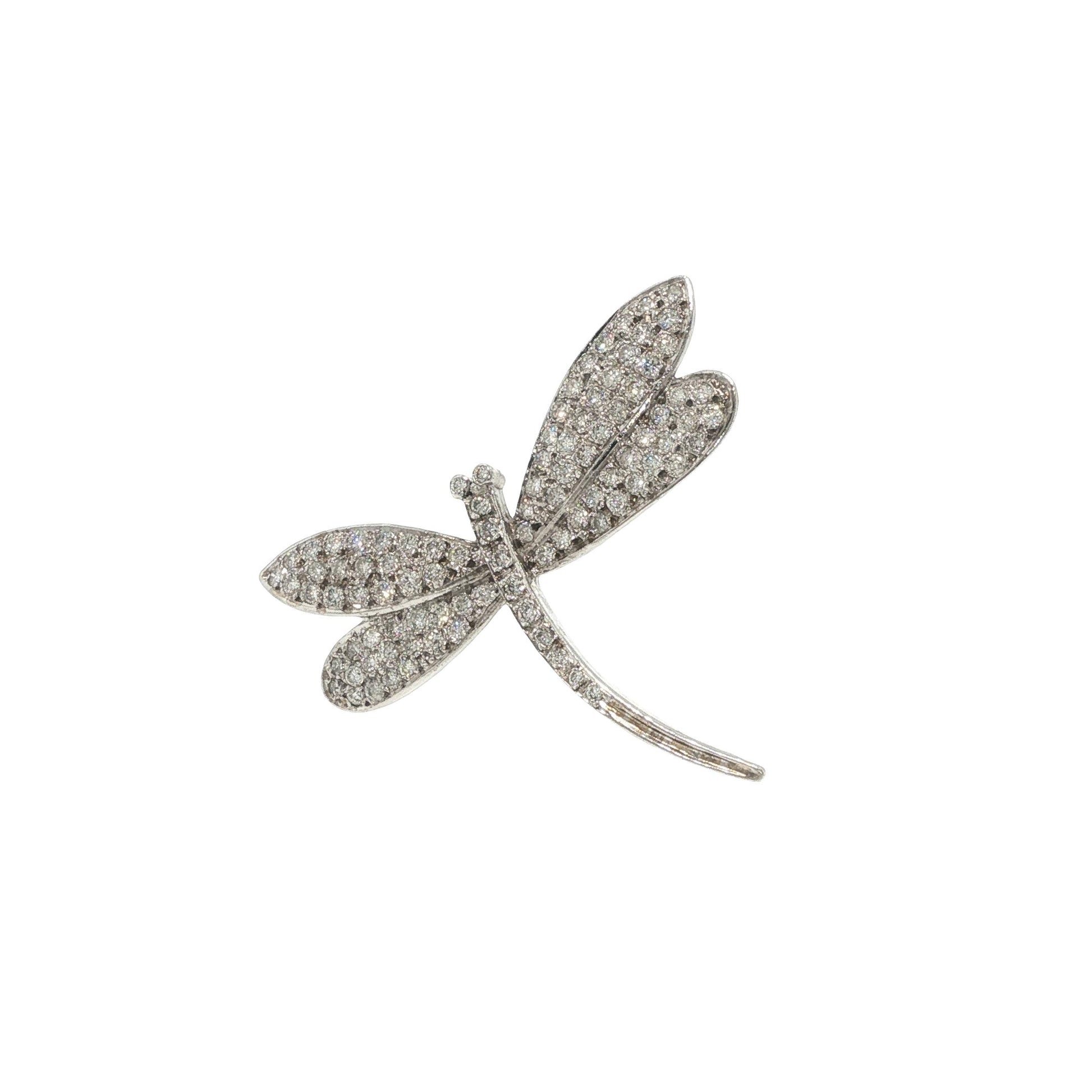14K White Gold 4.00 Carat Diamond Dragonfly Brooch