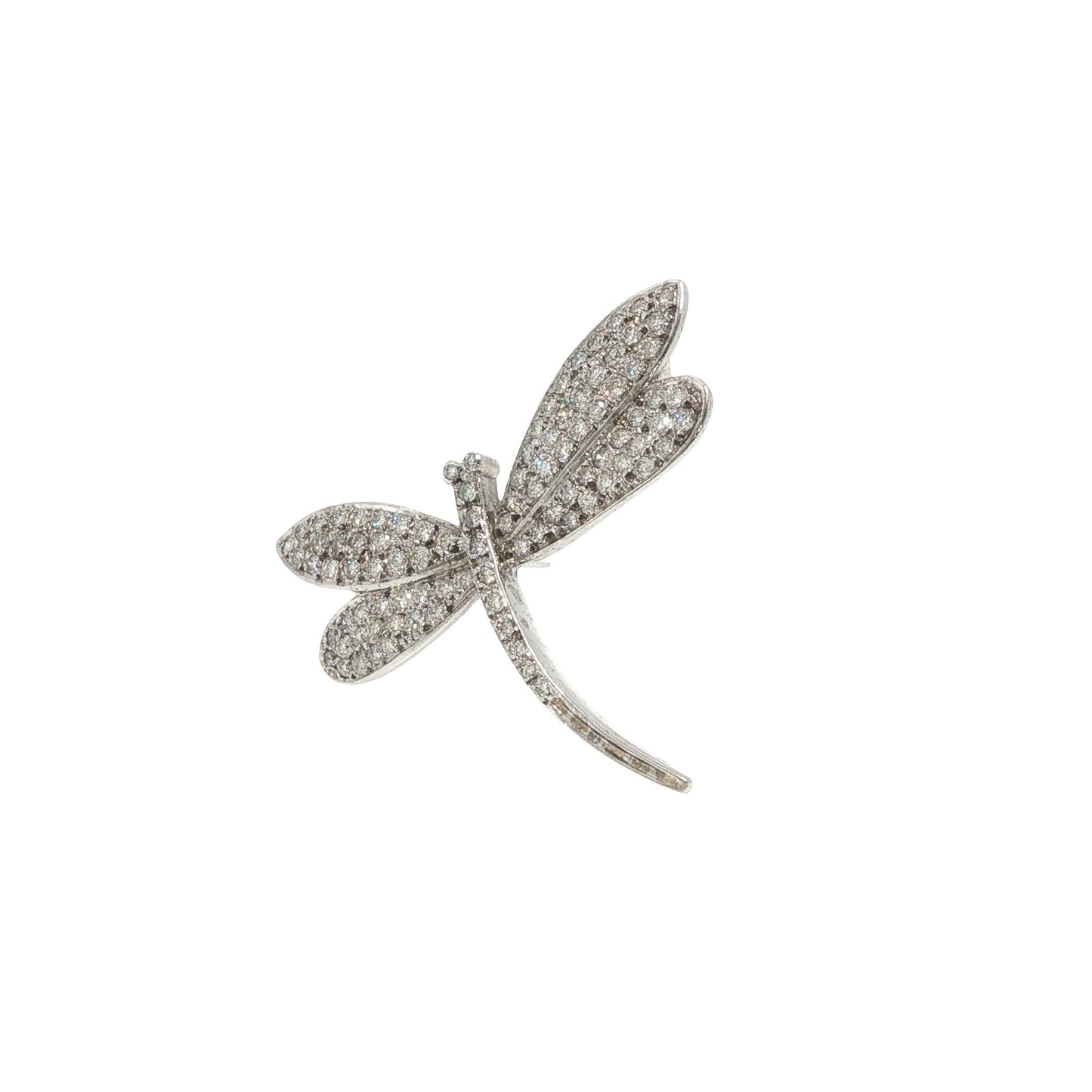 14K White Gold 4.00 Carat Diamond Dragonfly Brooch