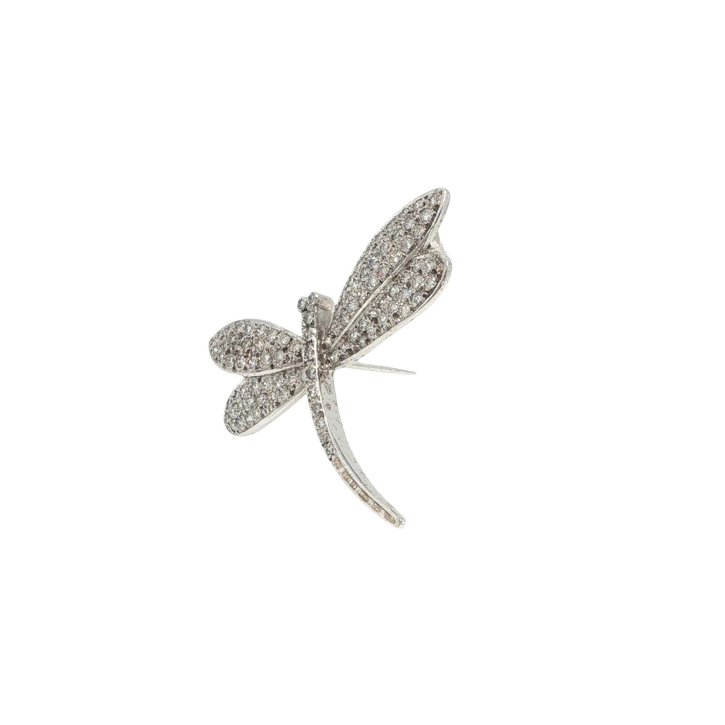 14K White Gold 4.00 Carat Diamond Dragonfly Brooch