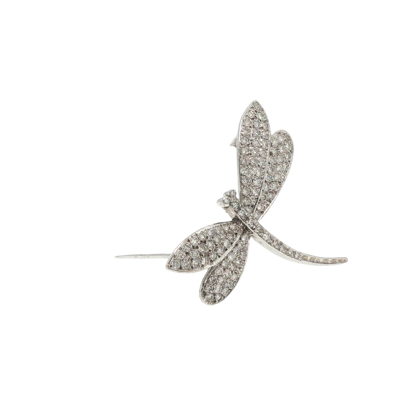 14K White Gold 4.00 Carat Diamond Dragonfly Brooch