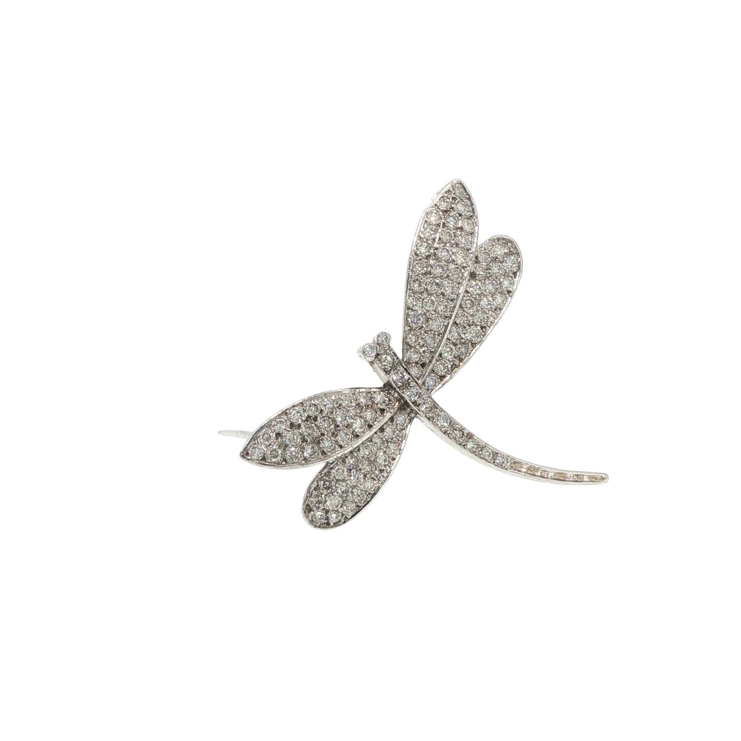 14K White Gold 4.00 Carat Diamond Dragonfly Brooch