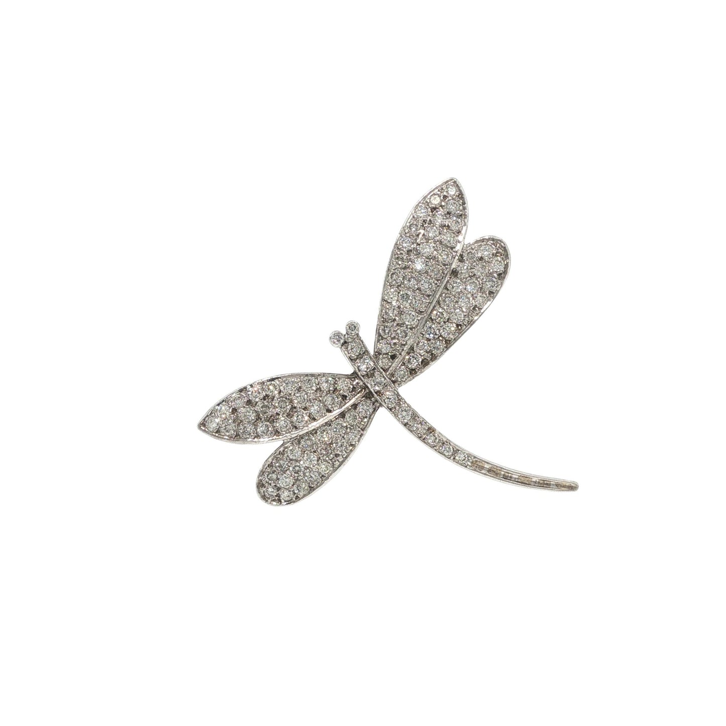 14K White Gold 4.00 Carat Diamond Dragonfly Brooch