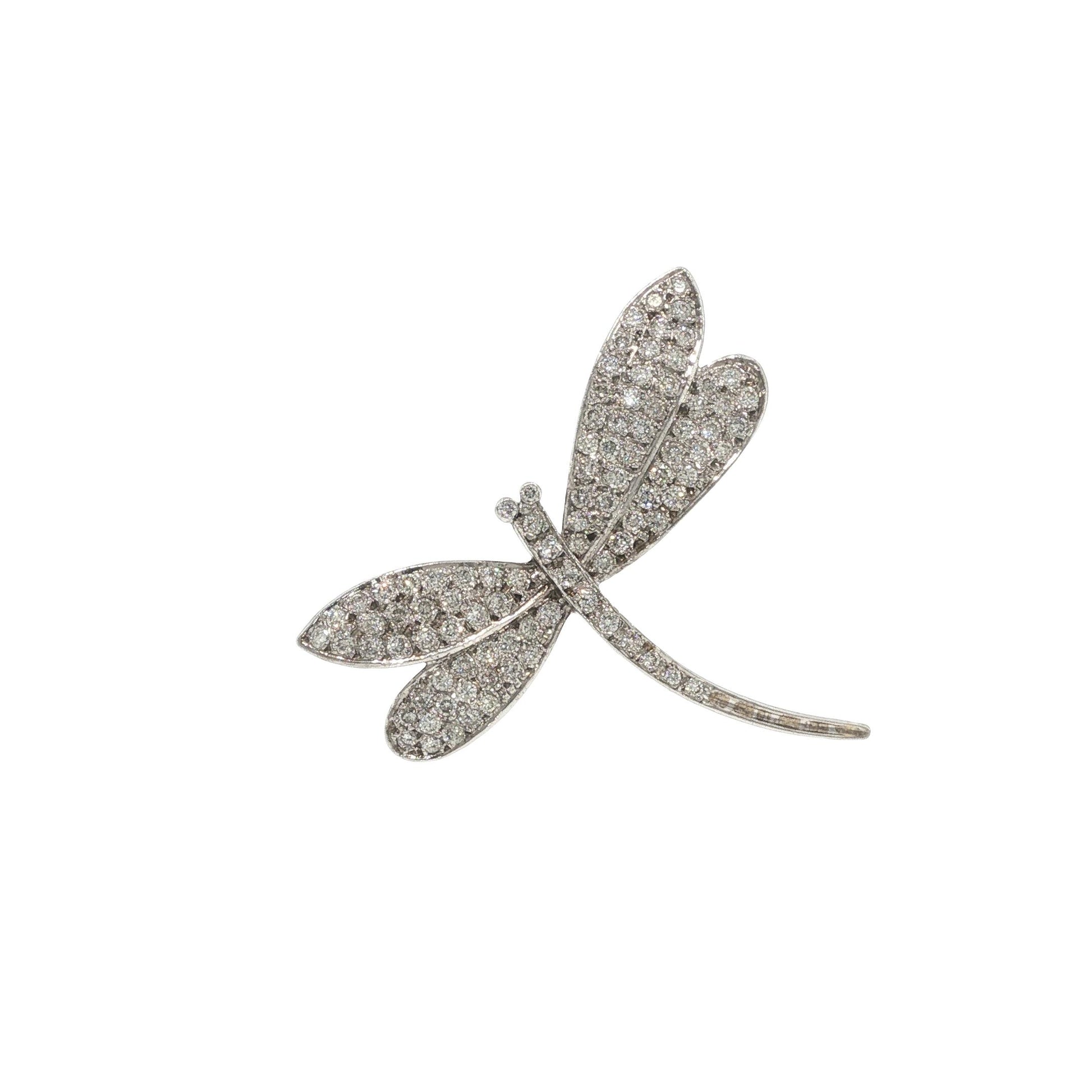 14K White Gold 4.00 Carat Diamond Dragonfly Brooch
