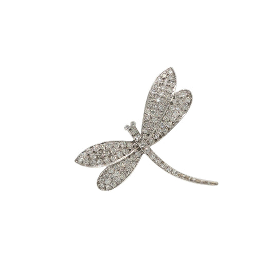 14K White Gold 4.00 Carat Diamond Dragonfly Brooch